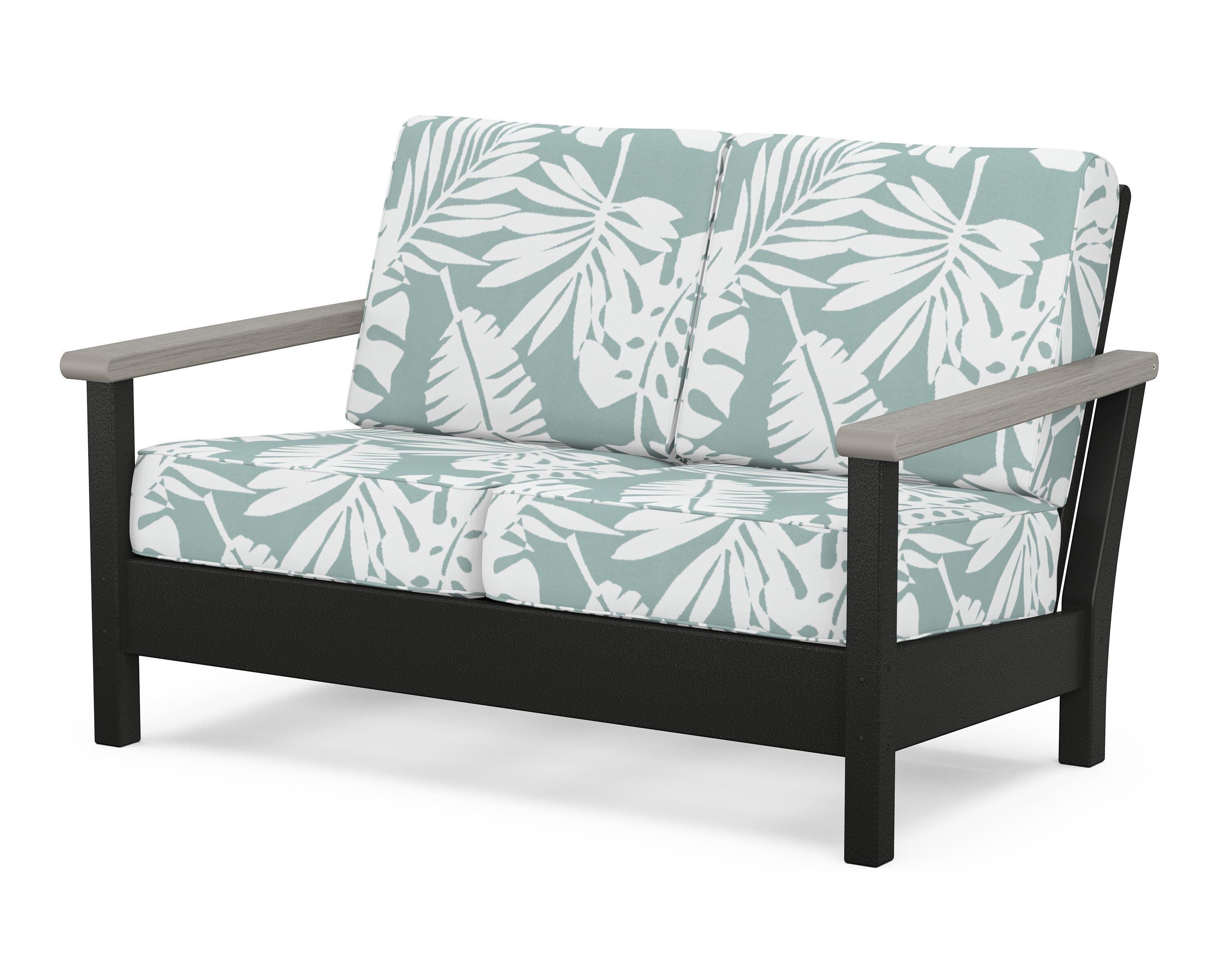 POLYWOOD® Harbour Deep Seating Loveseat in Black / Driftwood / Leaf Glacier Spa