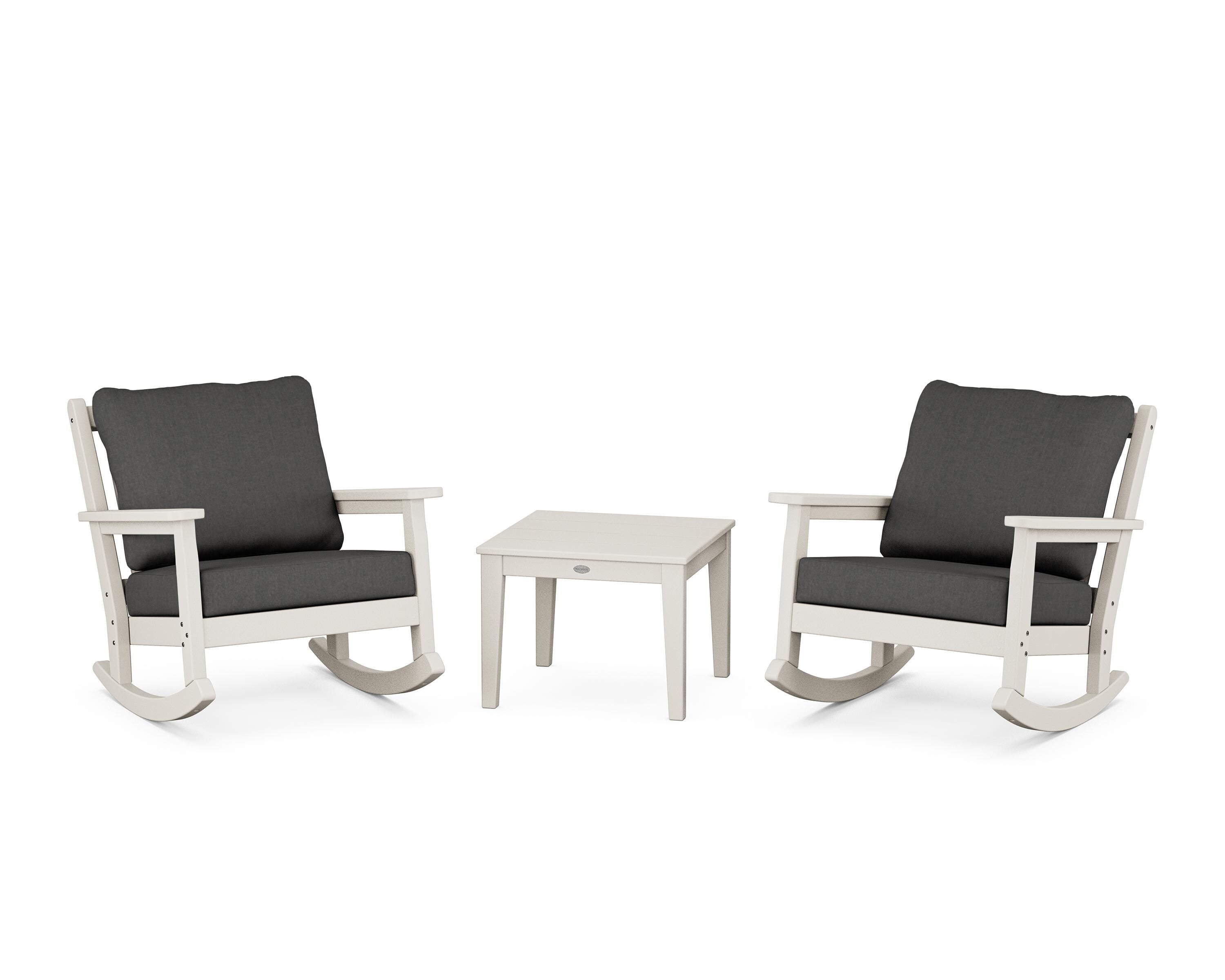 POLYWOOD® Chippendale 3-Piece Deep Seating Rocker Set in Sand / Spectrum Carbon