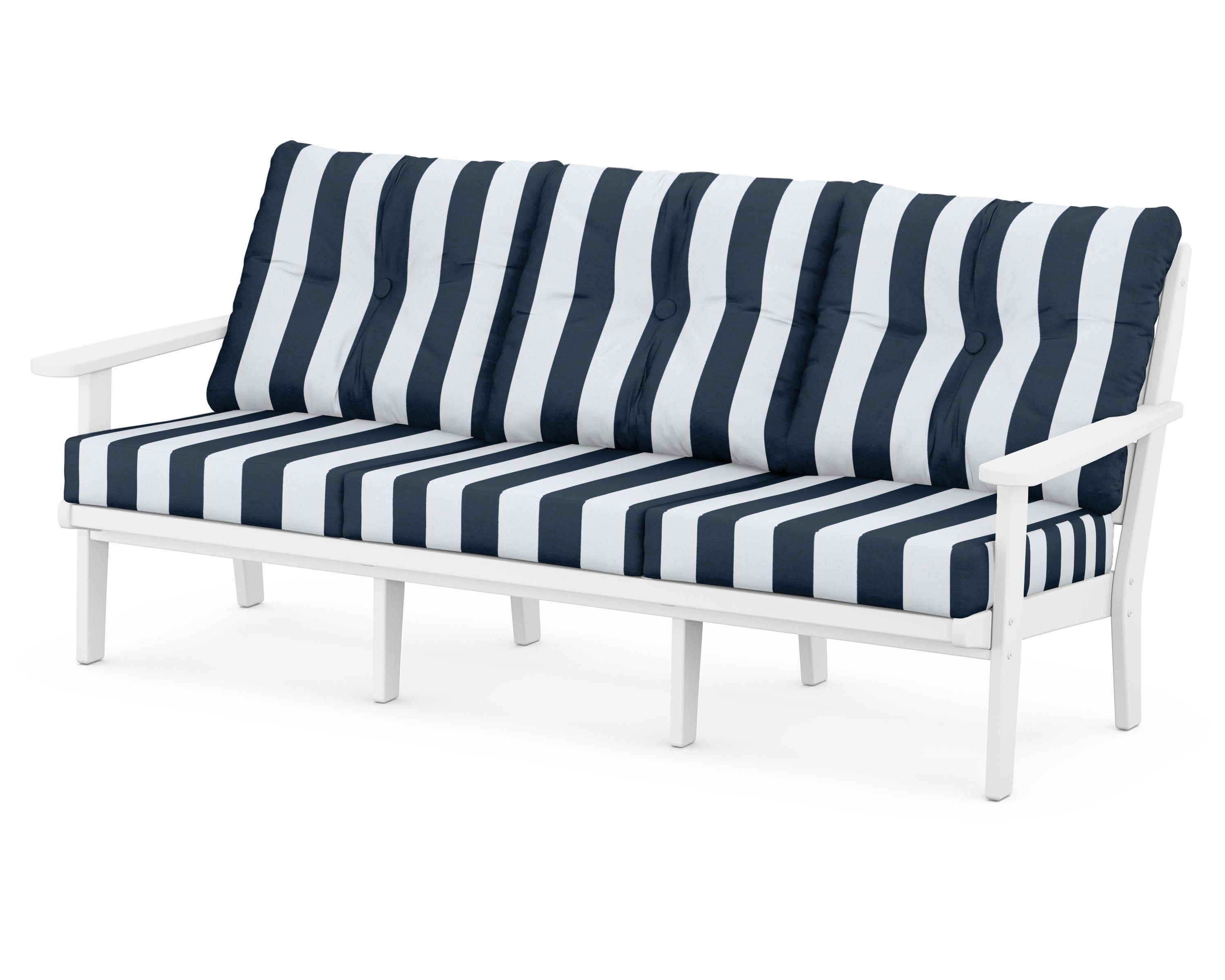POLYWOOD® Lakeside Deep Seating Sofa in White / Cabana Stripe Marine Indigo
