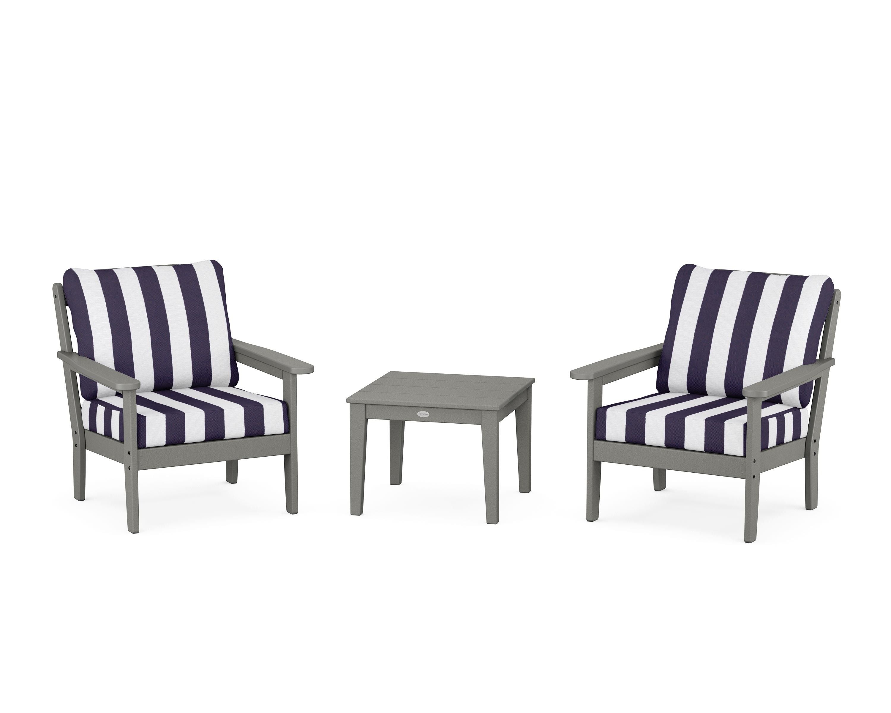 Country Living Cottage 3-Piece Deep Seating Set in Slate Grey / Cabana Stripe Navy