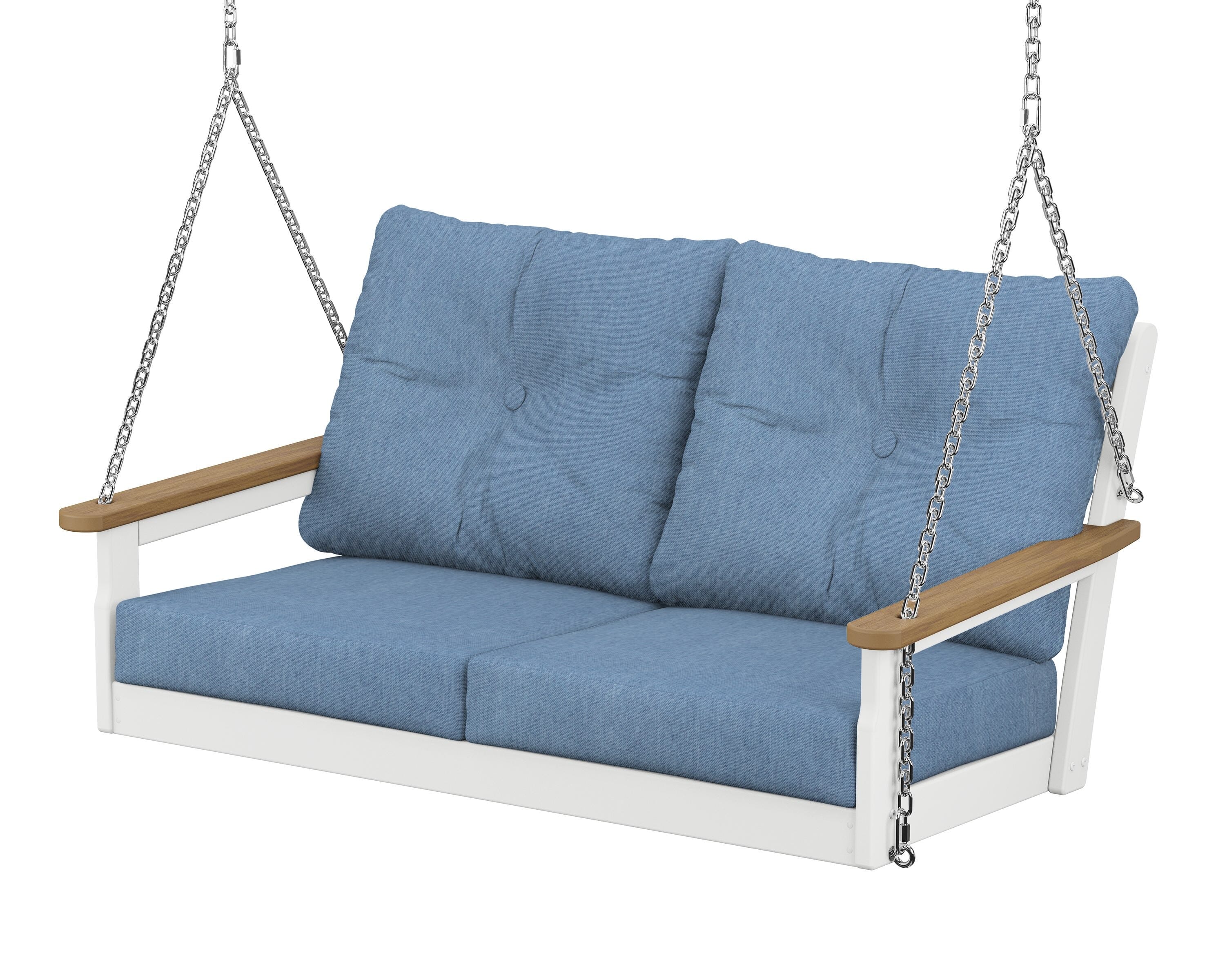 POLYWOOD® Vineyard Deep Seating Swing in White / Natural / Sky Blue