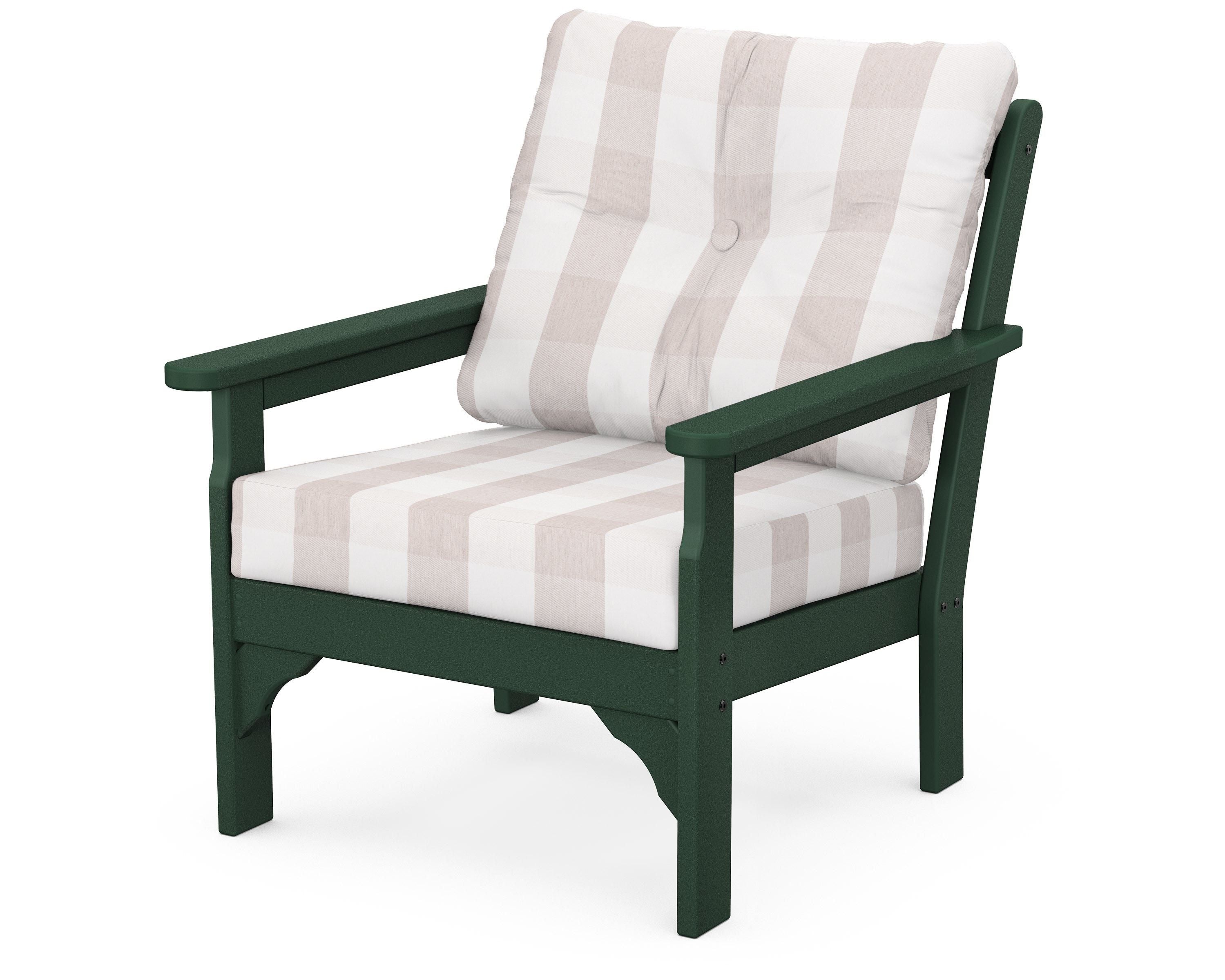 POLYWOOD® Vineyard Deep Seating Chair in Green / Buffalo Plaid Dune Burlap