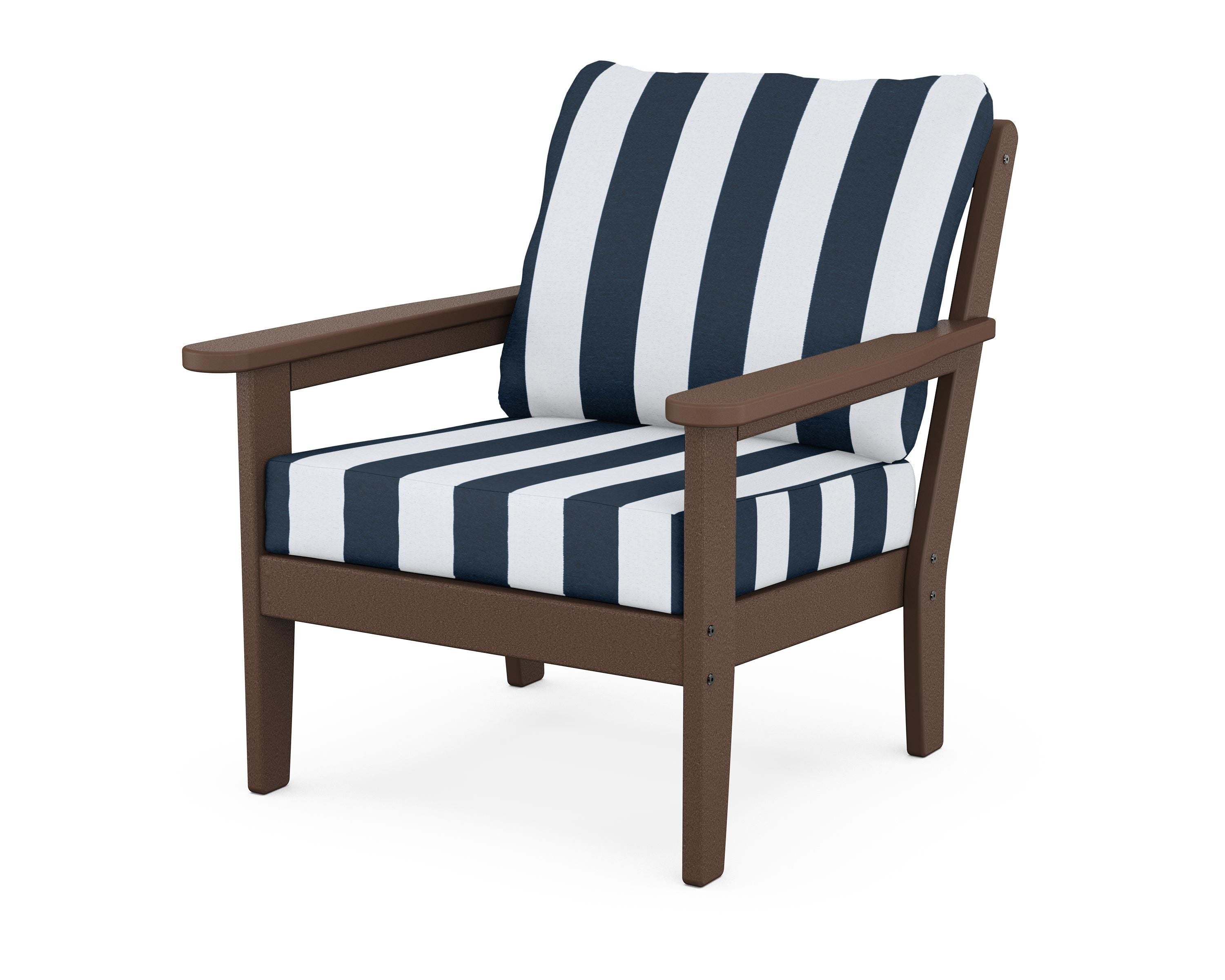 Country Living Cottage Deep Seating Chair in Mahogany / Cabana Stripe Marine Indigo