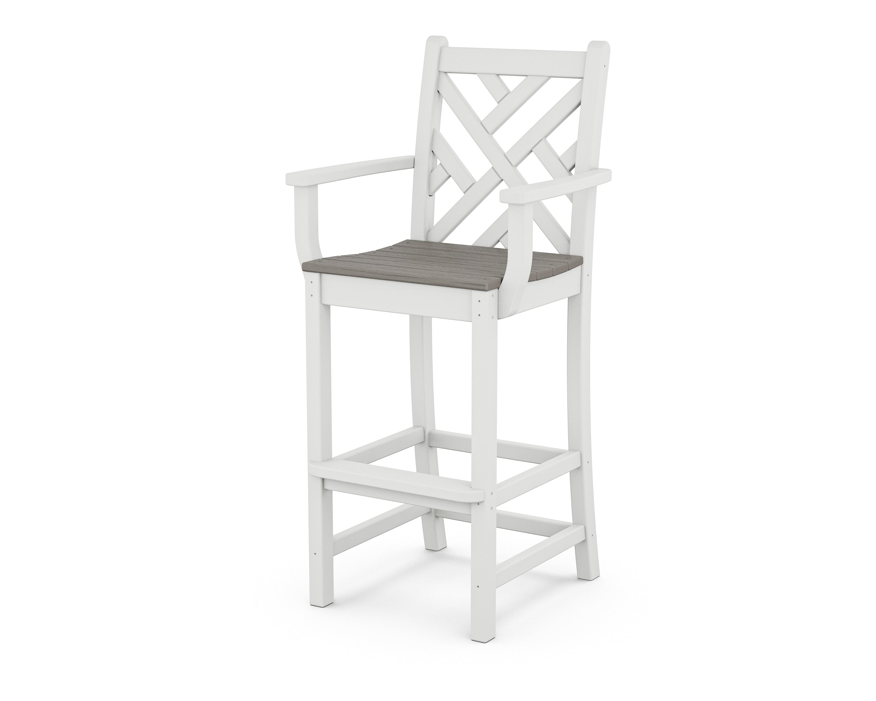 POLYWOOD® Chippendale Bar Arm Chair in White / Driftwood