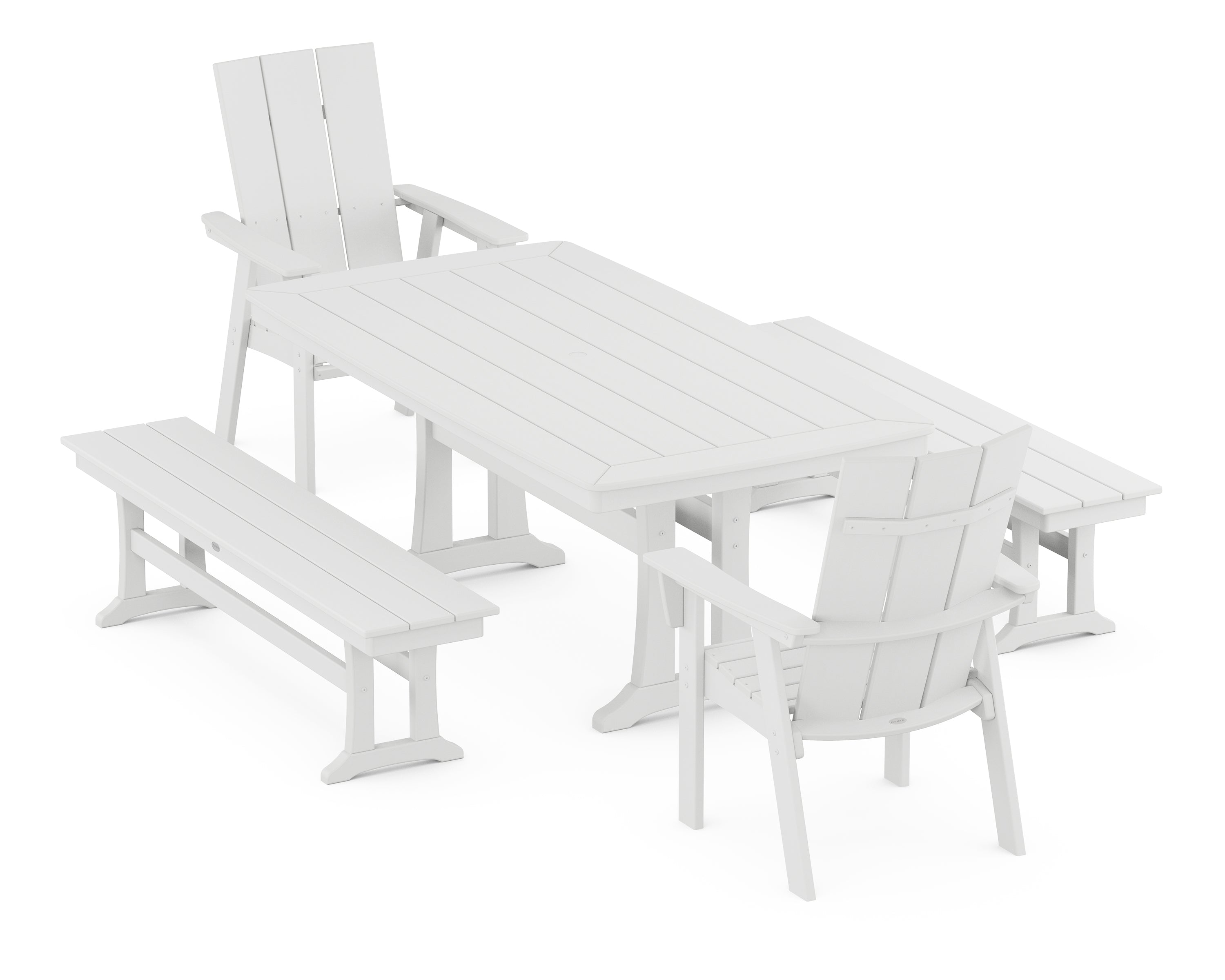 POLYWOOD® Modern Adirondack 5-Piece Dining Set with Trestle Legs in White