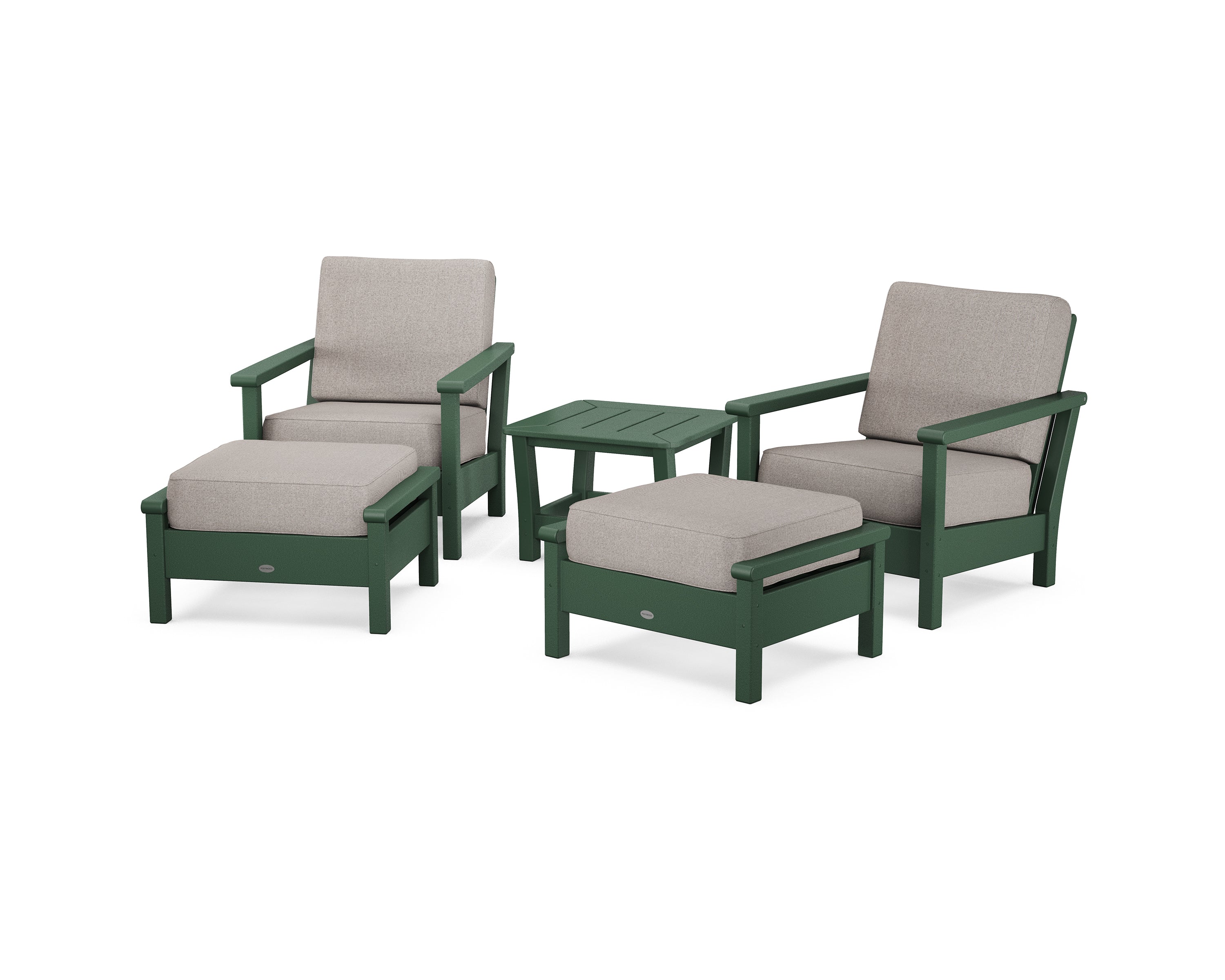 POLYWOOD® Harbour 5-Piece Deep Seating Chair Set in Green / Weathered Tweed