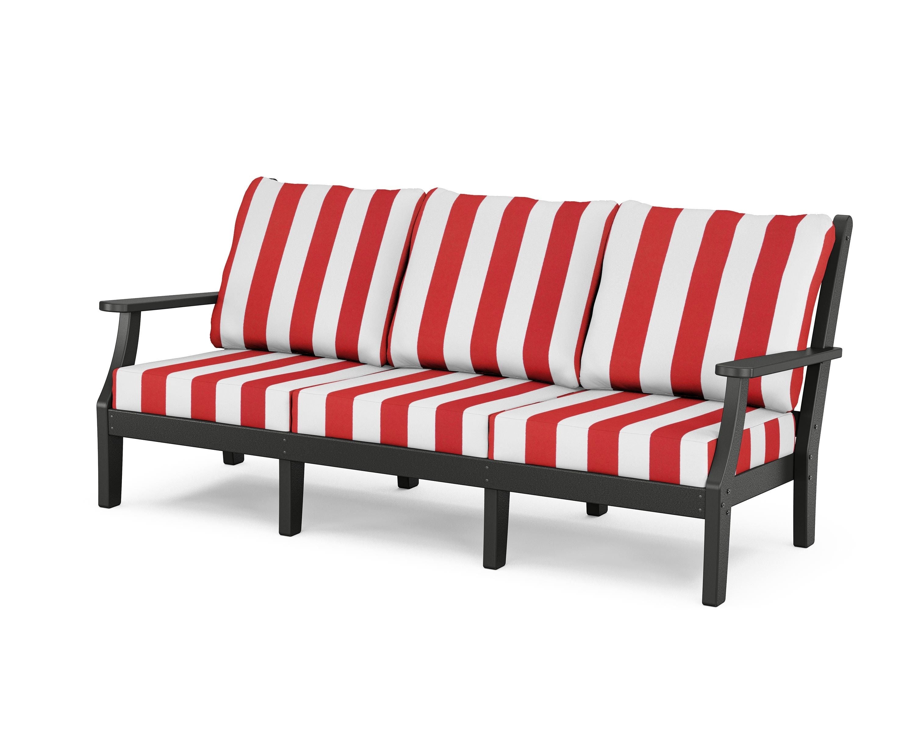 Country Living Wovendale Deep Seating Sofa in Black / Cabana Stripe Crimson