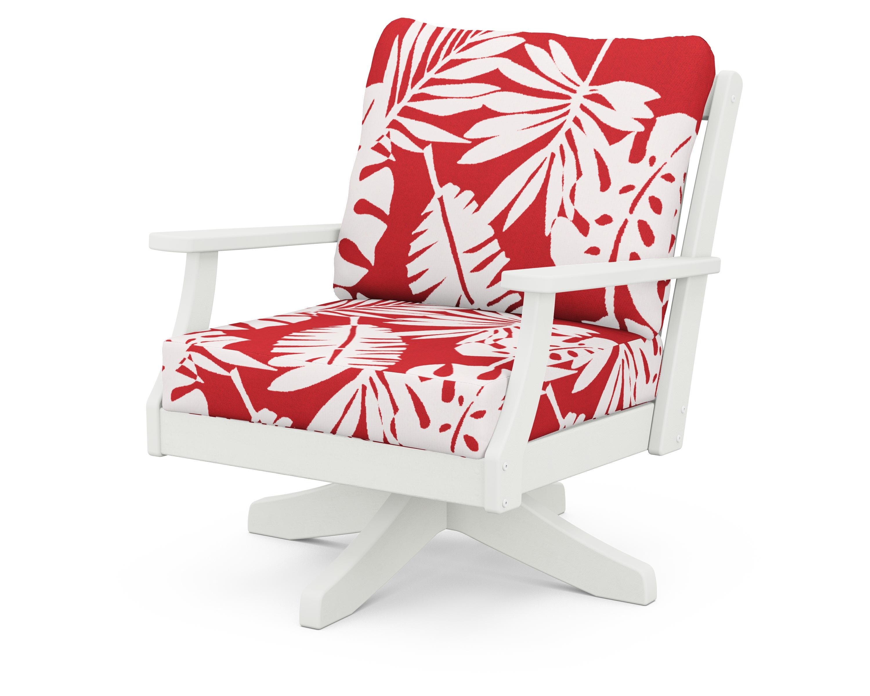 POLYWOOD® Braxton Deep Seating Swivel Chair in Vintage White / Leaf Crimson