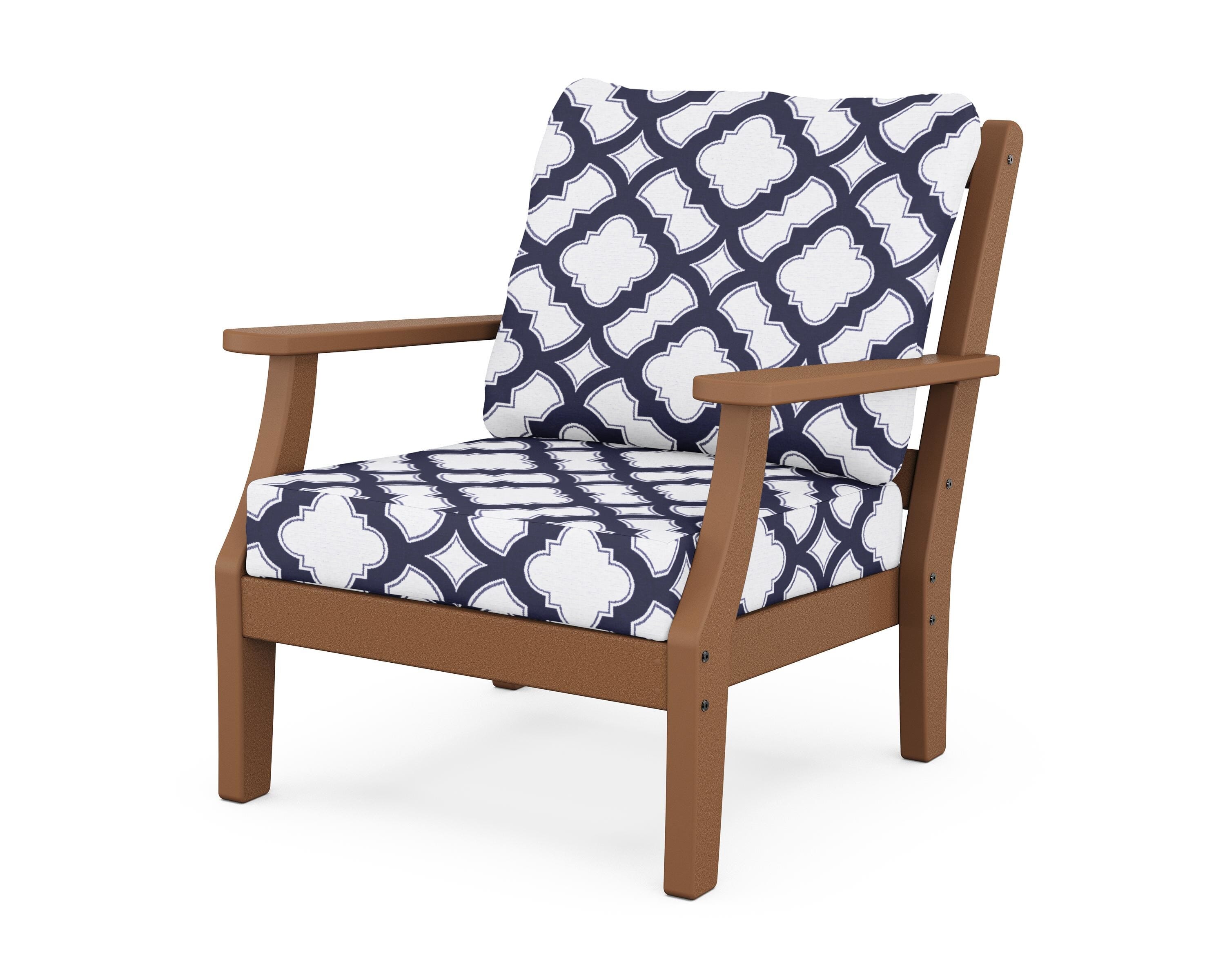 Martha Stewart by POLYWOOD® Chinoiserie Deep Seating Chair in Teak / Trellis Navy