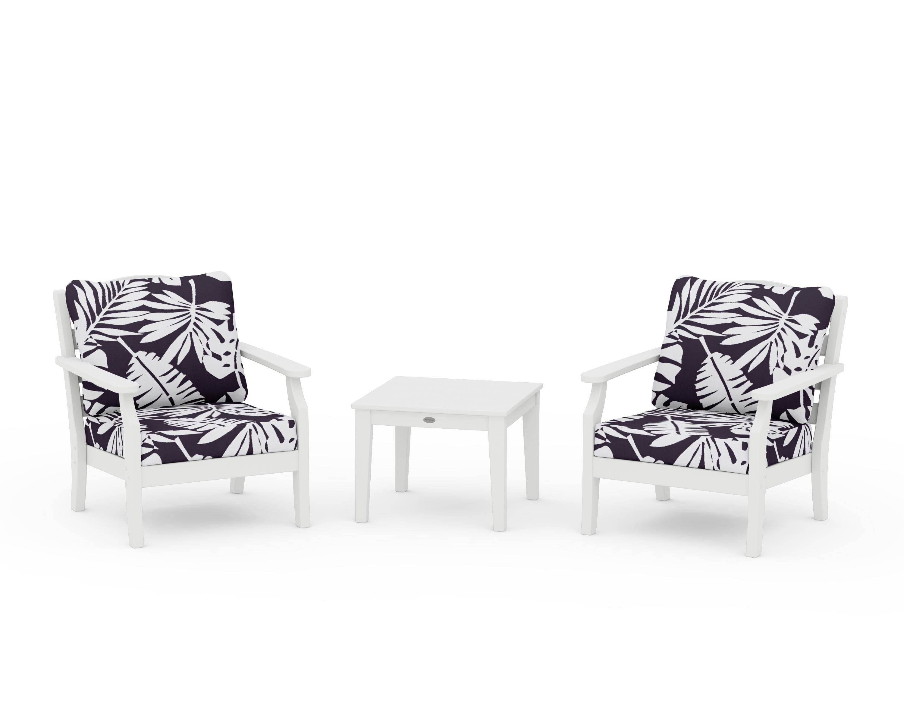 Draper James™ by POLYWOOD® Savannah 3-Piece Deep Seating Set in White / Leaf Navy