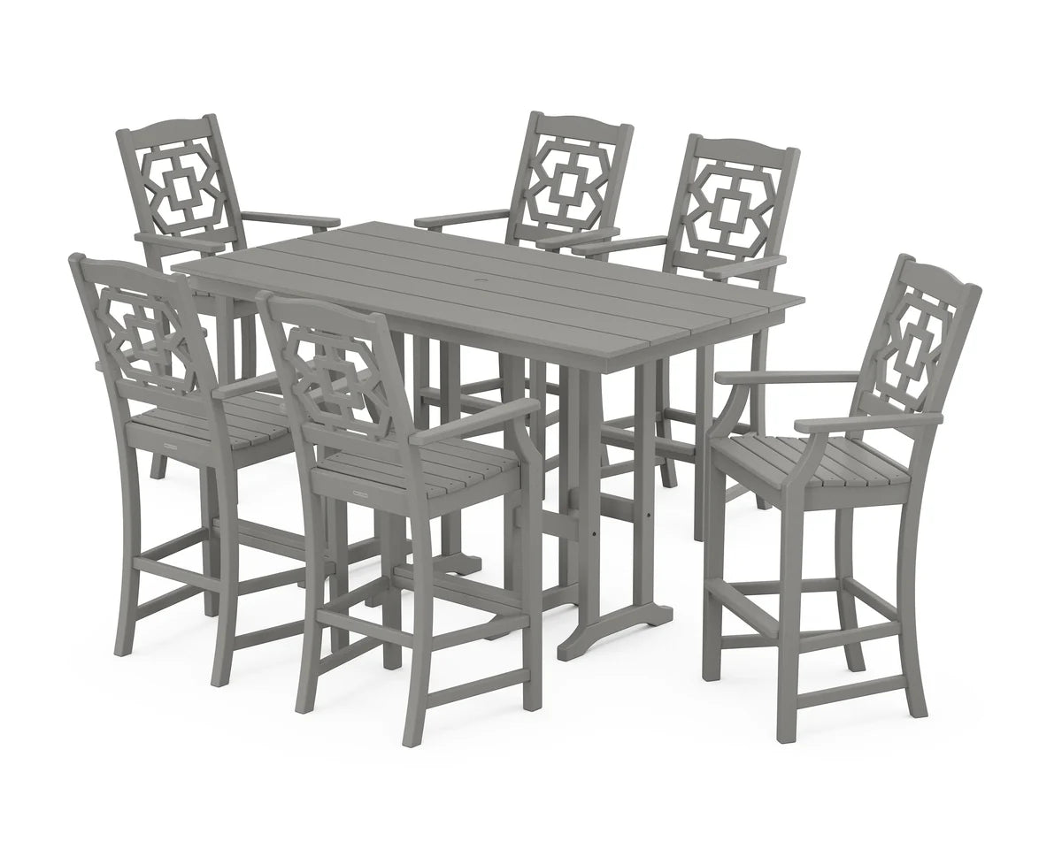 Chinoiserie Arm Chair 7-Piece Farmhouse Bar Set