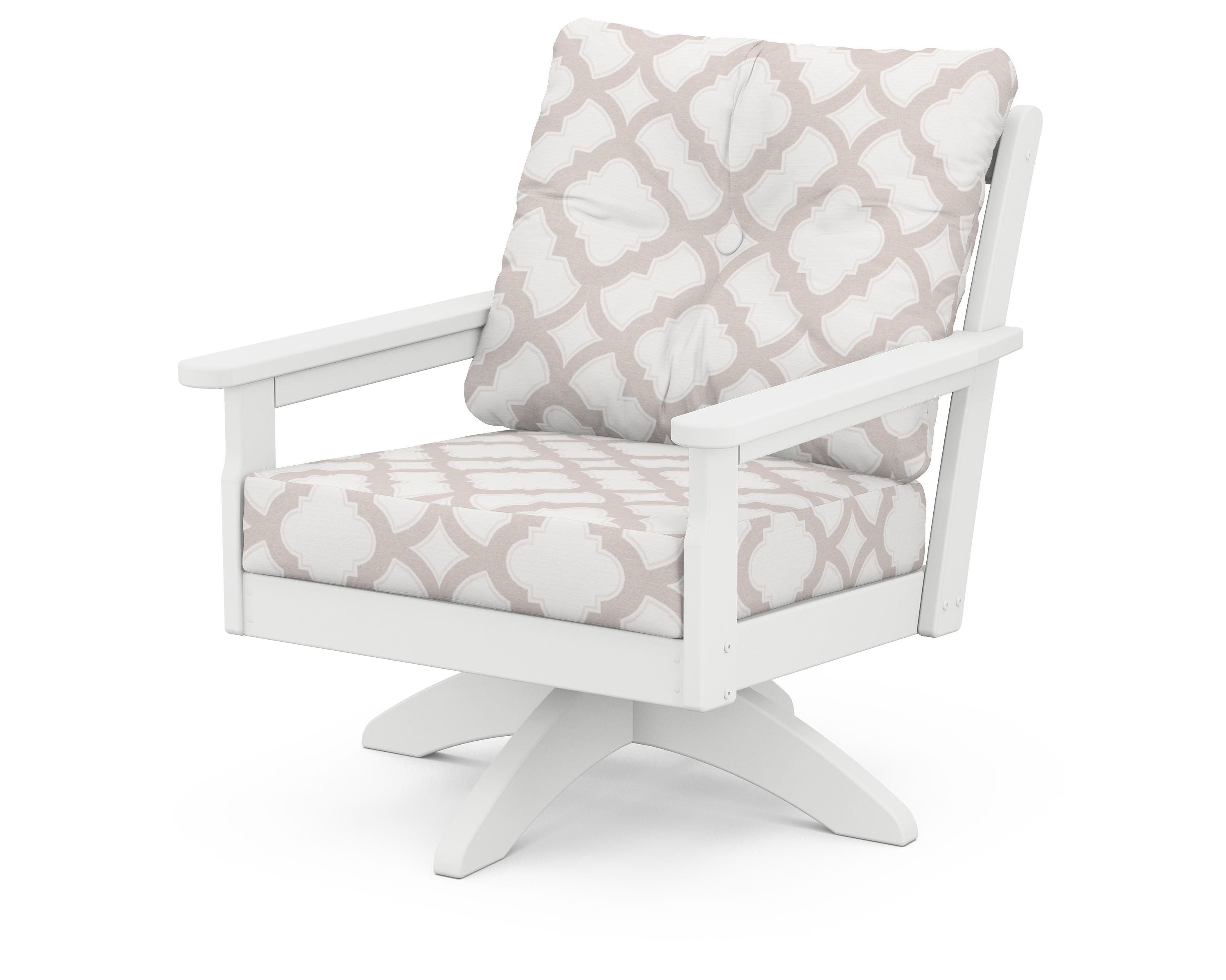 POLYWOOD® Vineyard Deep Seating Swivel Chair in White / Trellis Dune Burlap