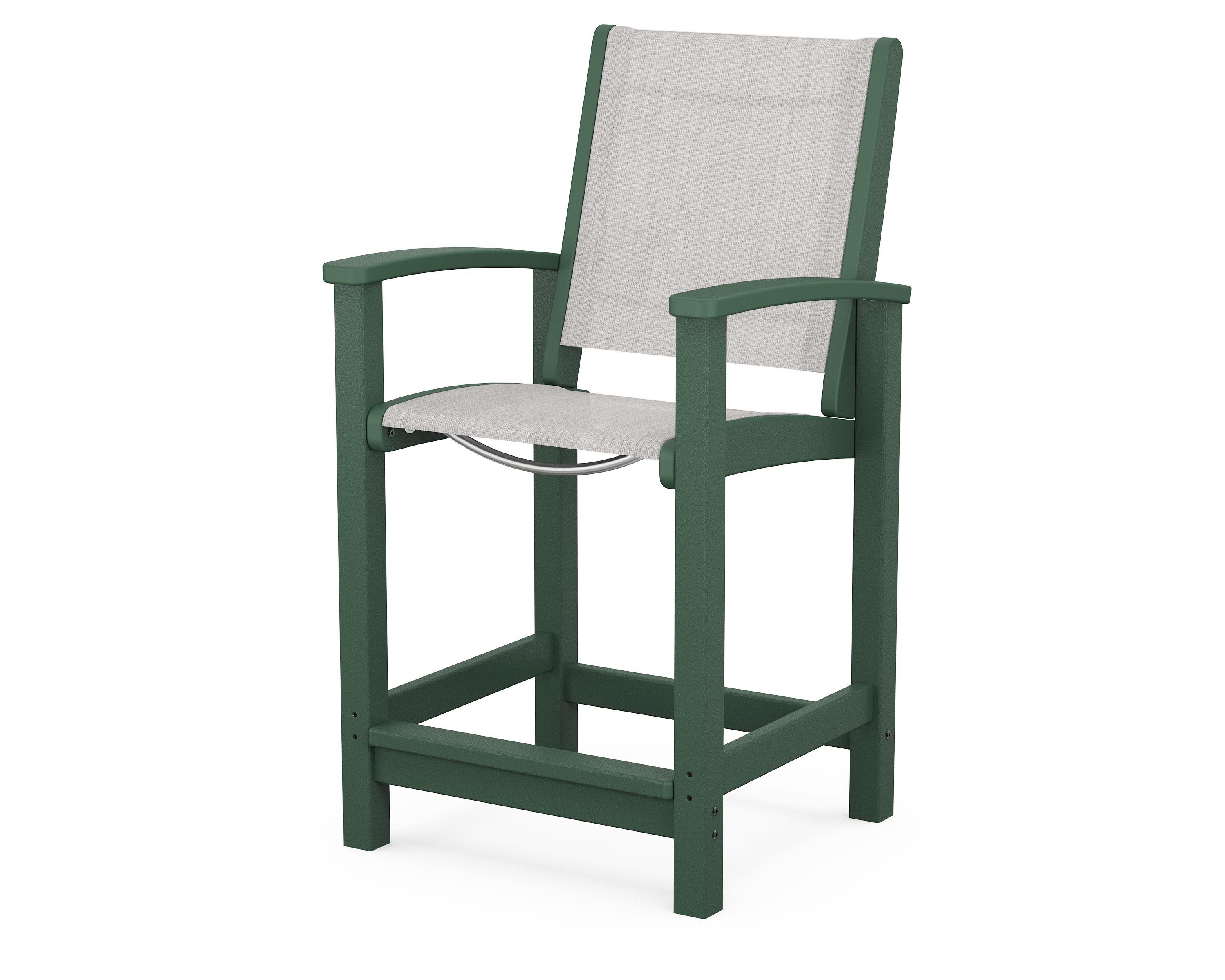 POLYWOOD® Coastal Counter Chair in Green / Parchment Sling