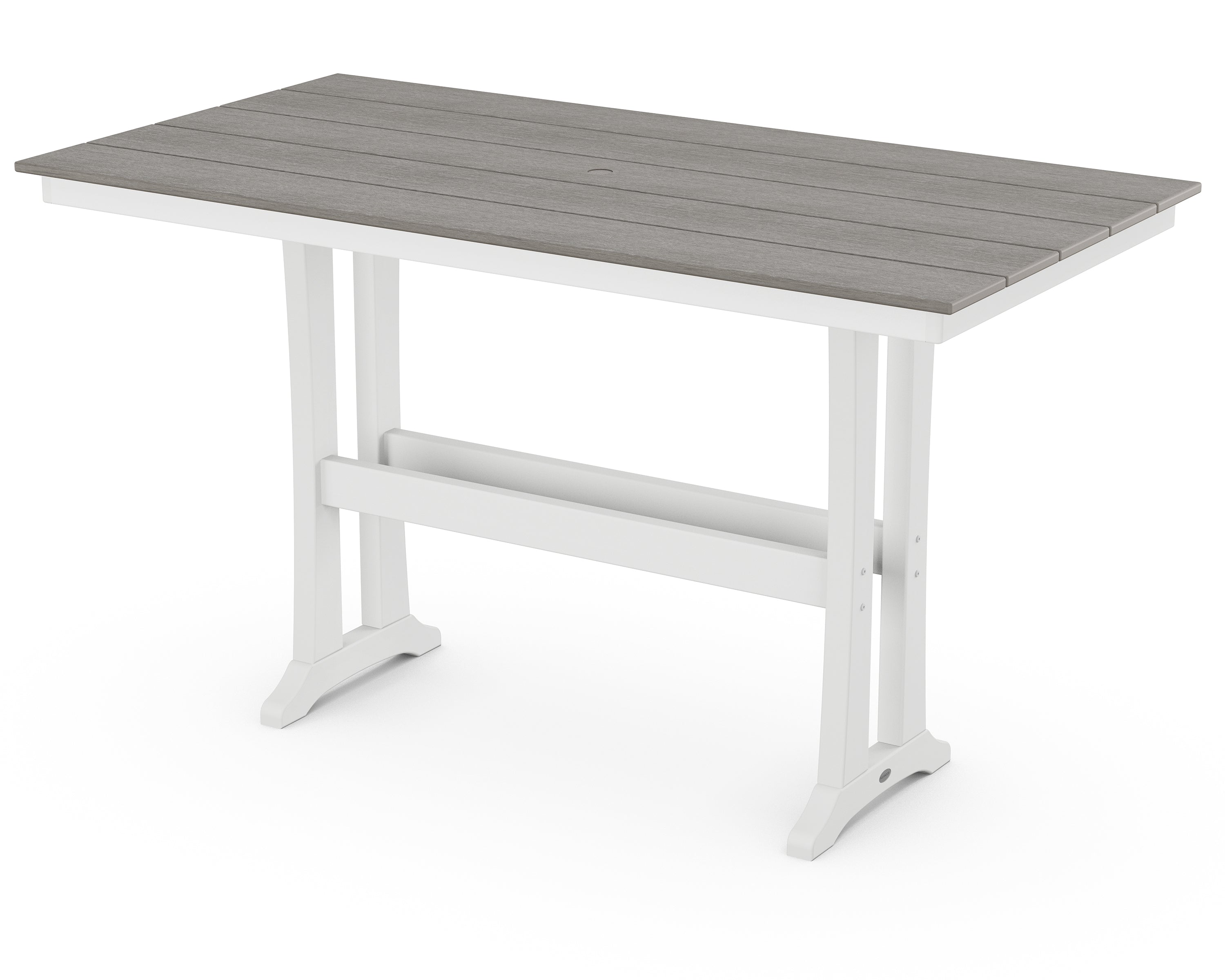 POLYWOOD® Farmhouse Trestle 37" x 72" Bar Table in White / Driftwood