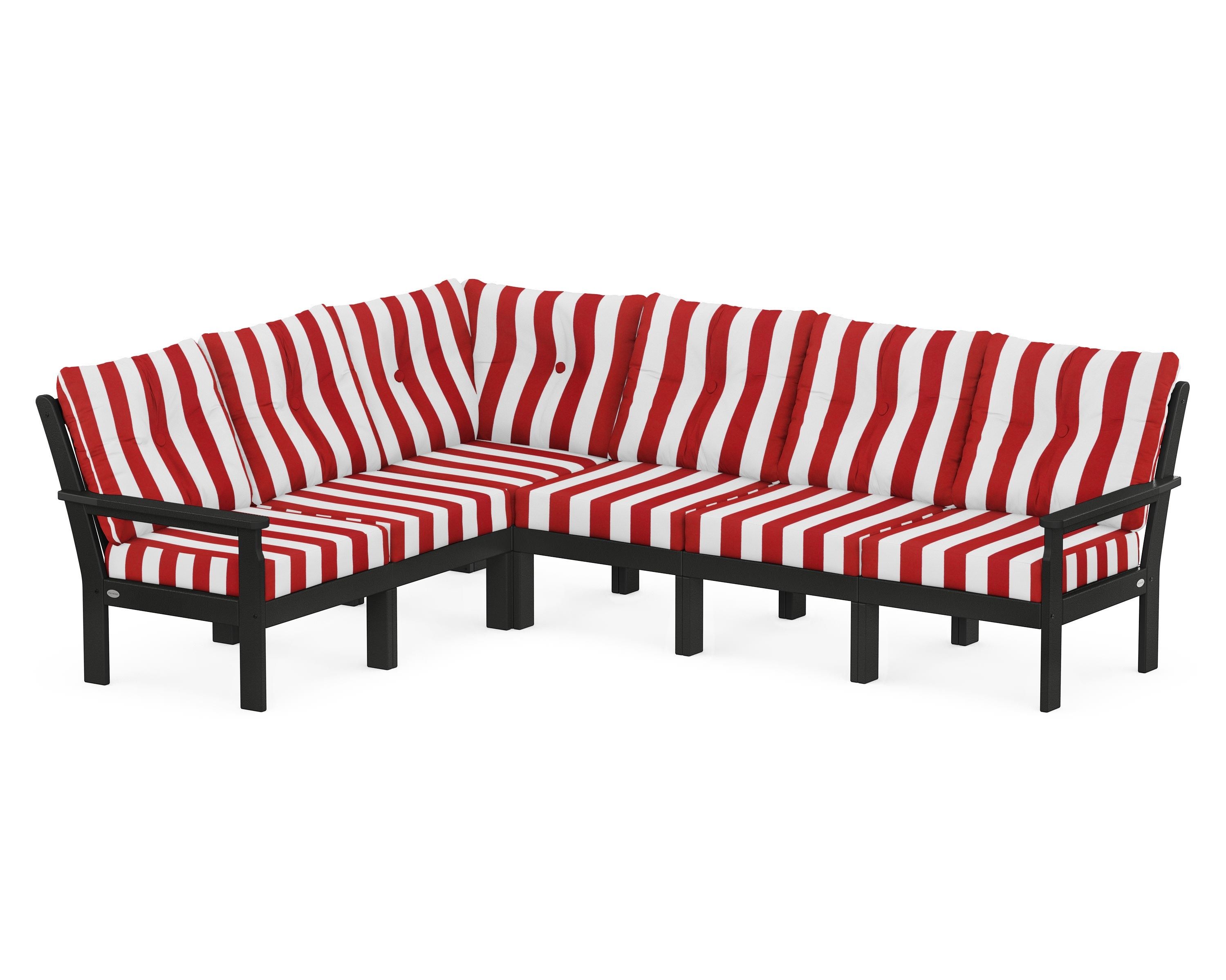 POLYWOOD® Vineyard 6-Piece Sectional in Black / Cabana Stripe Crimson