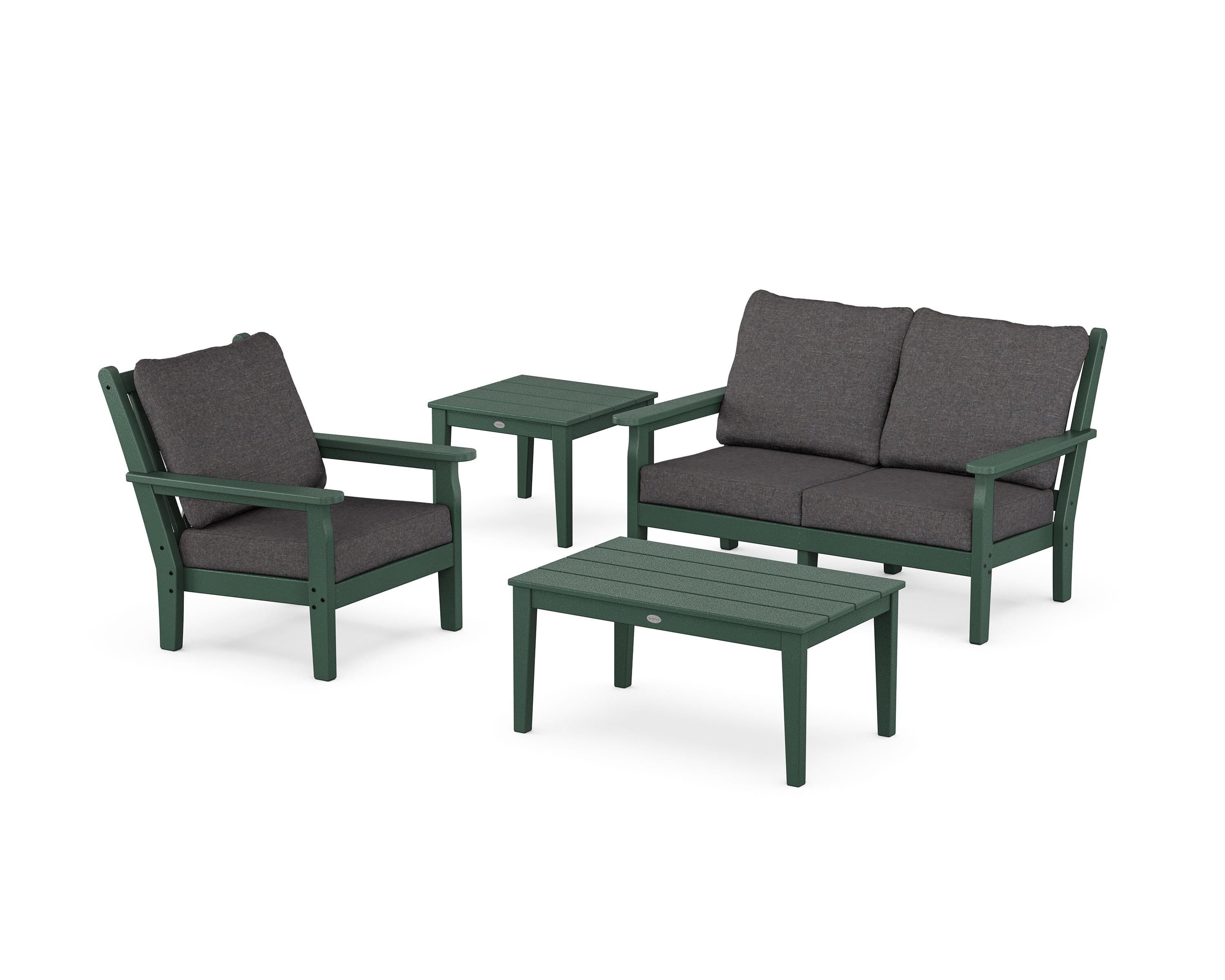 POLYWOOD® Chippendale 4-Piece Deep Seating Set in Green / Ash Charcoal