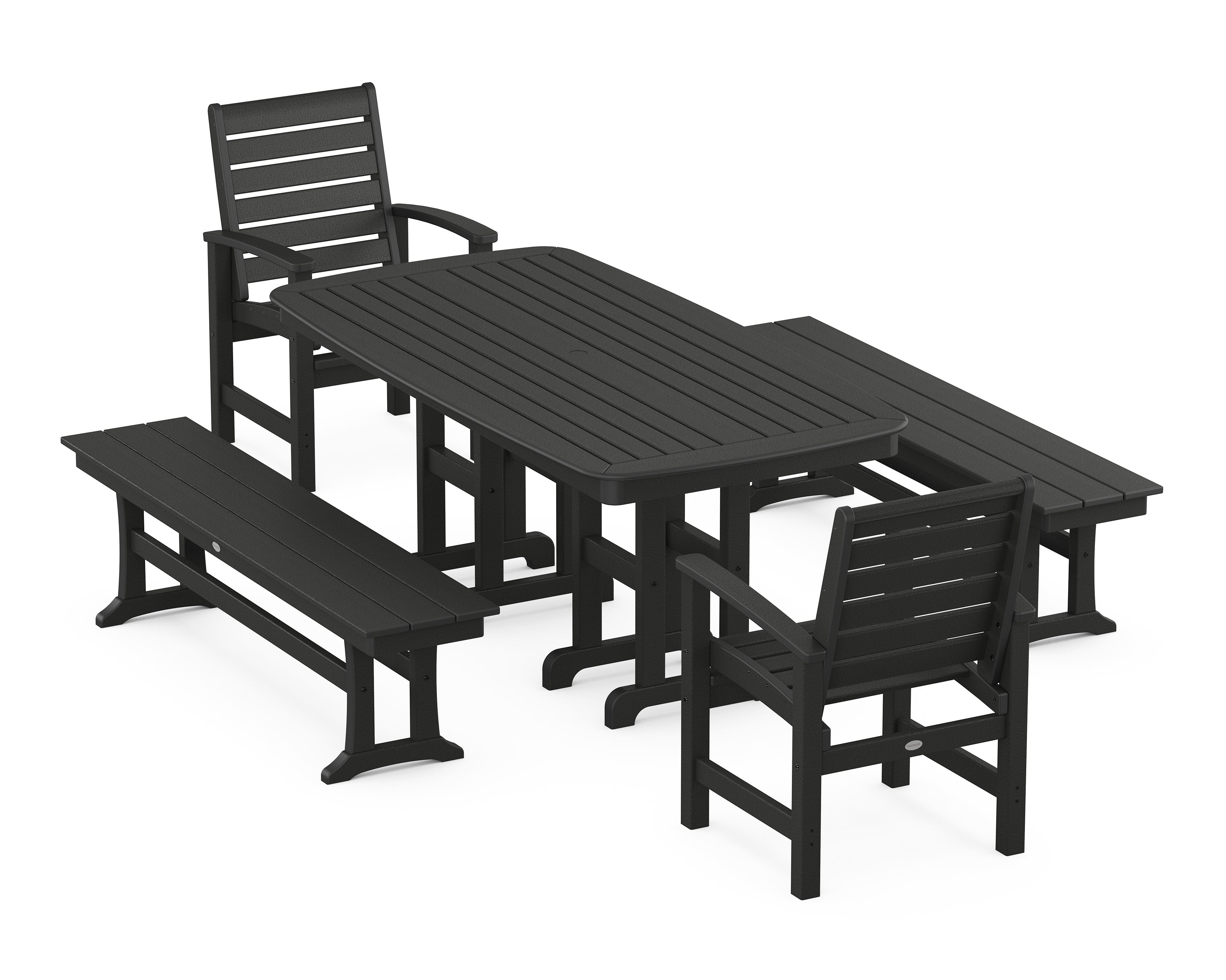 POLYWOOD® Signature 5-Piece Dining Set with Benches in Black
