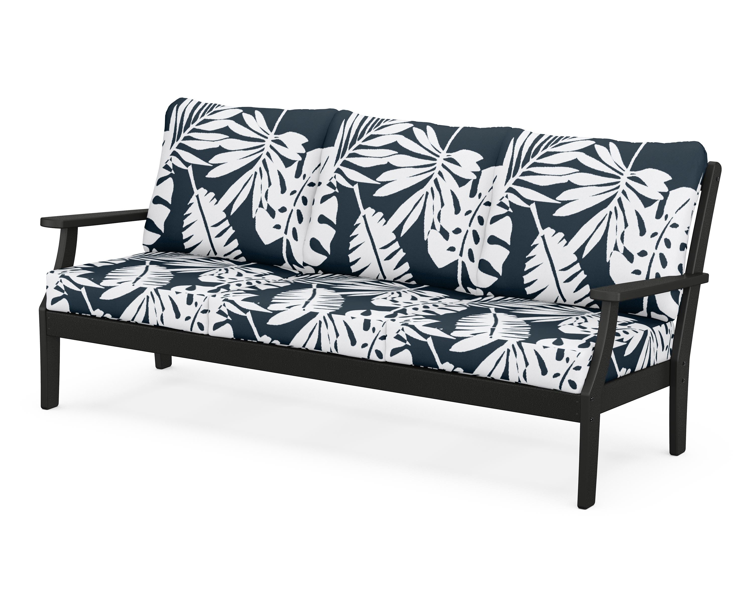 POLYWOOD® Braxton Deep Seating Sofa in Black / Leaf Marine Indigo