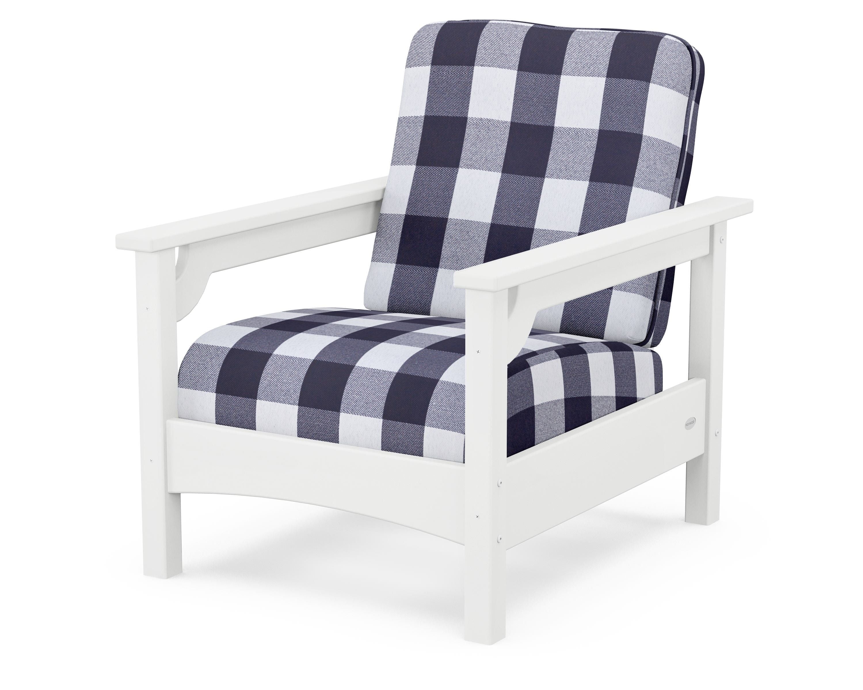 POLYWOOD® Club Chair in White / Buffalo Plaid Navy