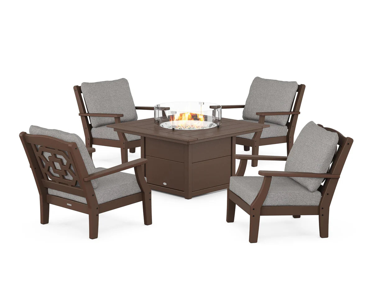 Chinoiserie 5-Piece Deep Seating Set with Fire Pit Table
