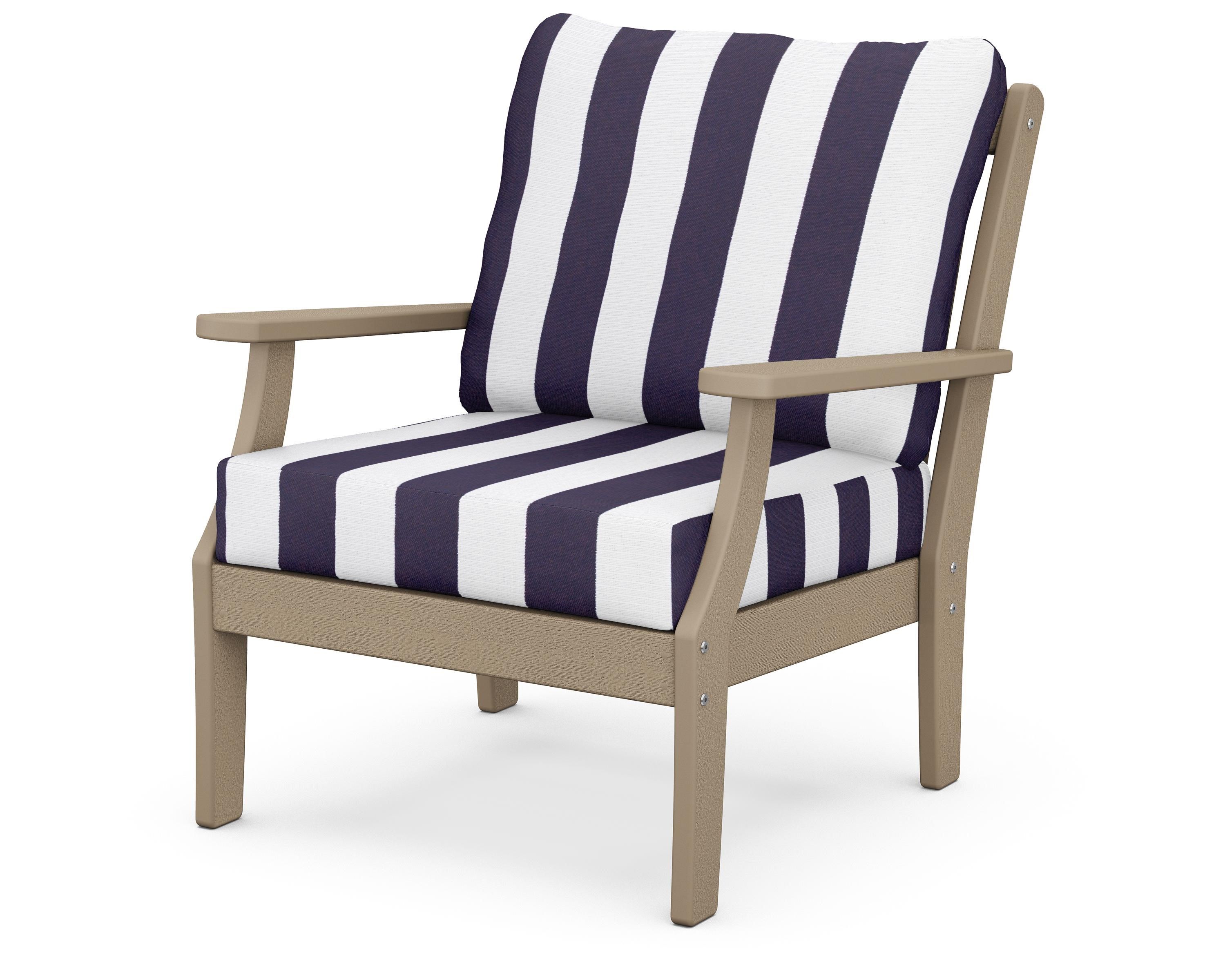 POLYWOOD® Braxton Deep Seating Chair in Vintage Sahara / Cabana Stripe Navy