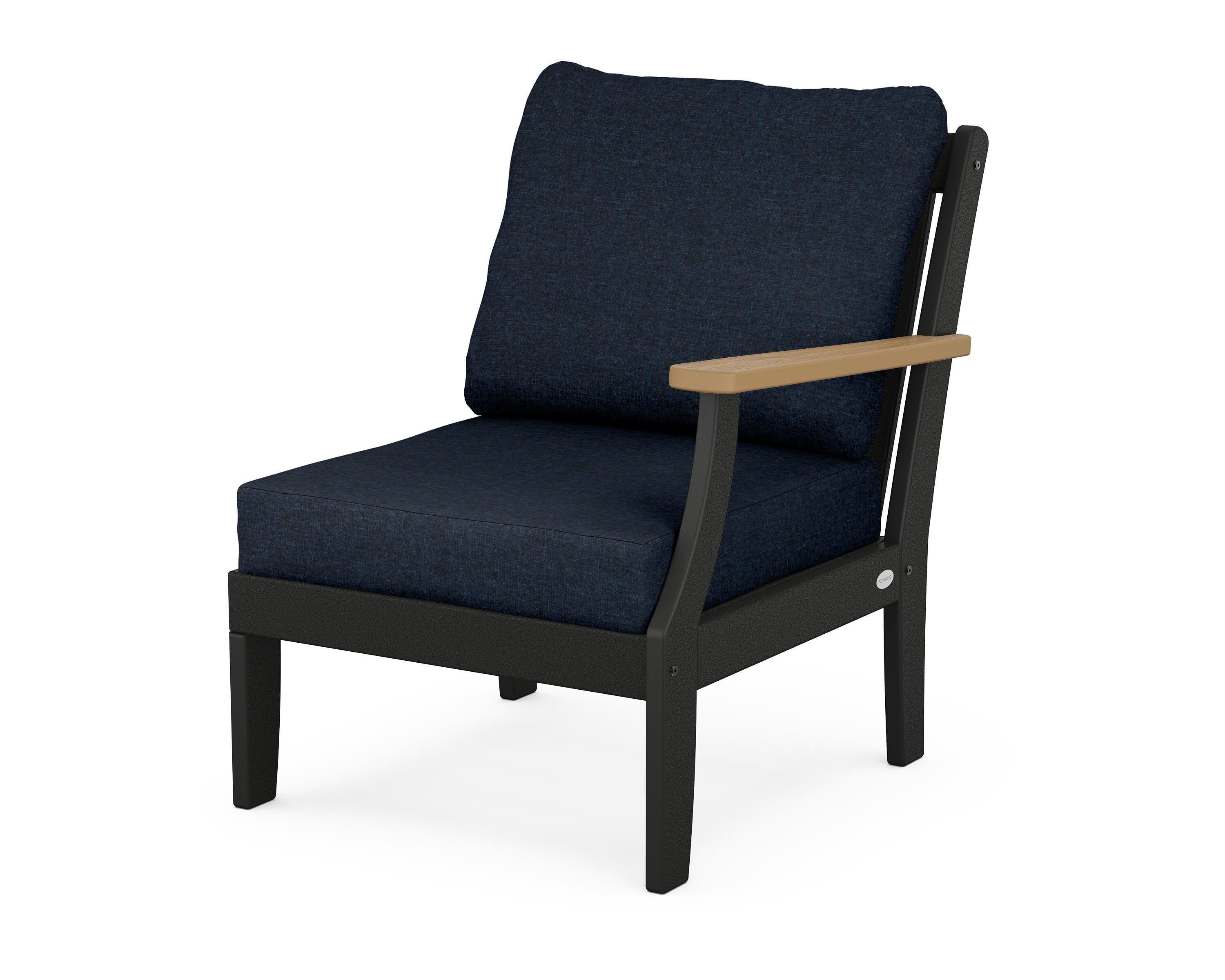 POLYWOOD® Braxton Modular Right Arm Chair in Black / Natural / Marine Indigo