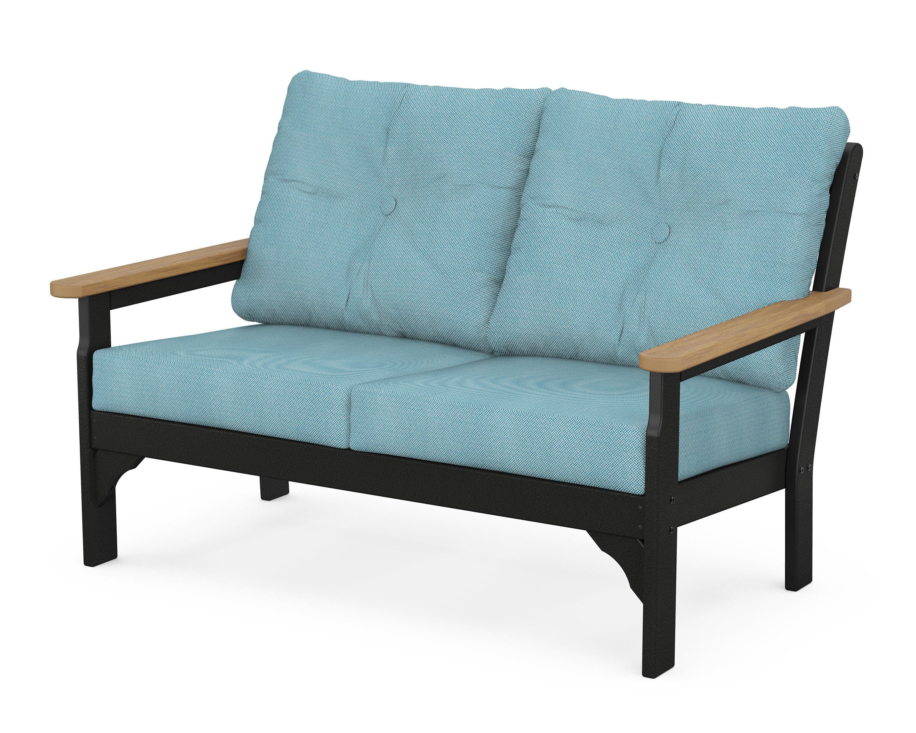 POLYWOOD® Vineyard Deep Seating Loveseat in Black / Natural / Lattice Sky Blue