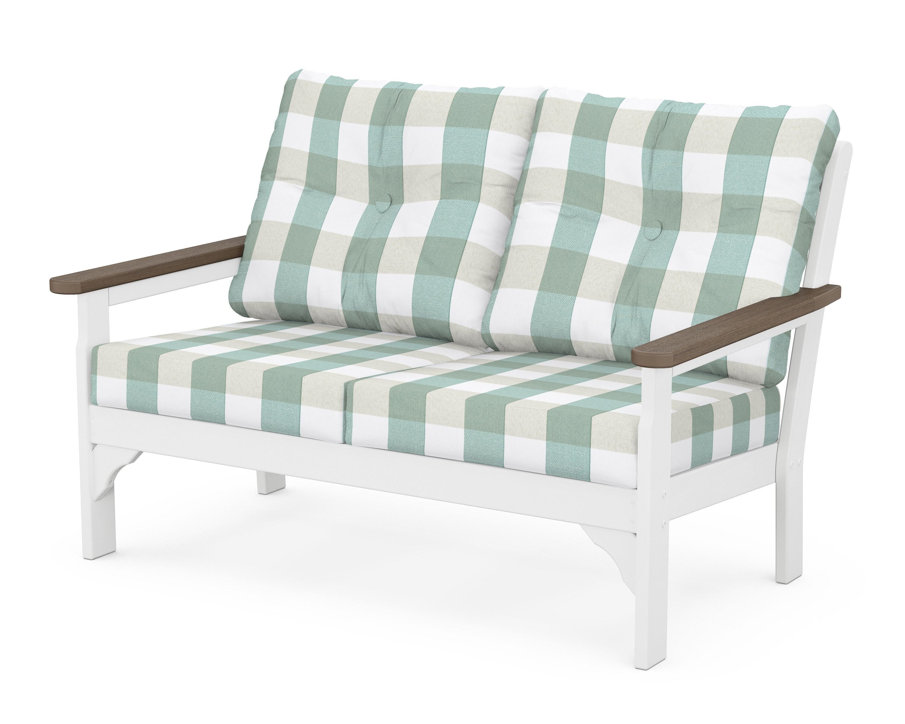 POLYWOOD® Vineyard Deep Seating Loveseat in White / Kona / Buffalo Plaid Glacier Spa