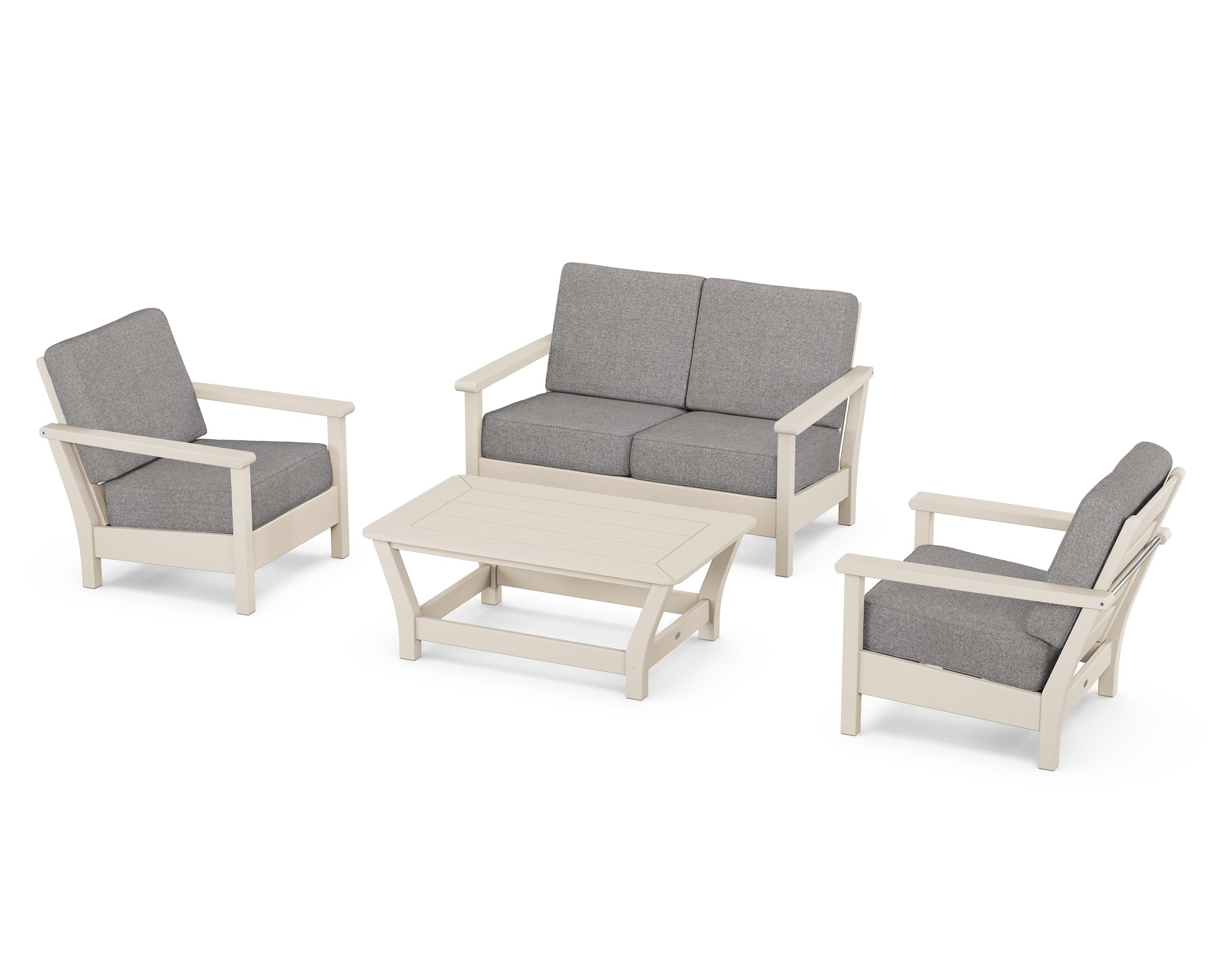 POLYWOOD® Harbour 4-Piece Deep Seating Set in Sand / Grey Mist