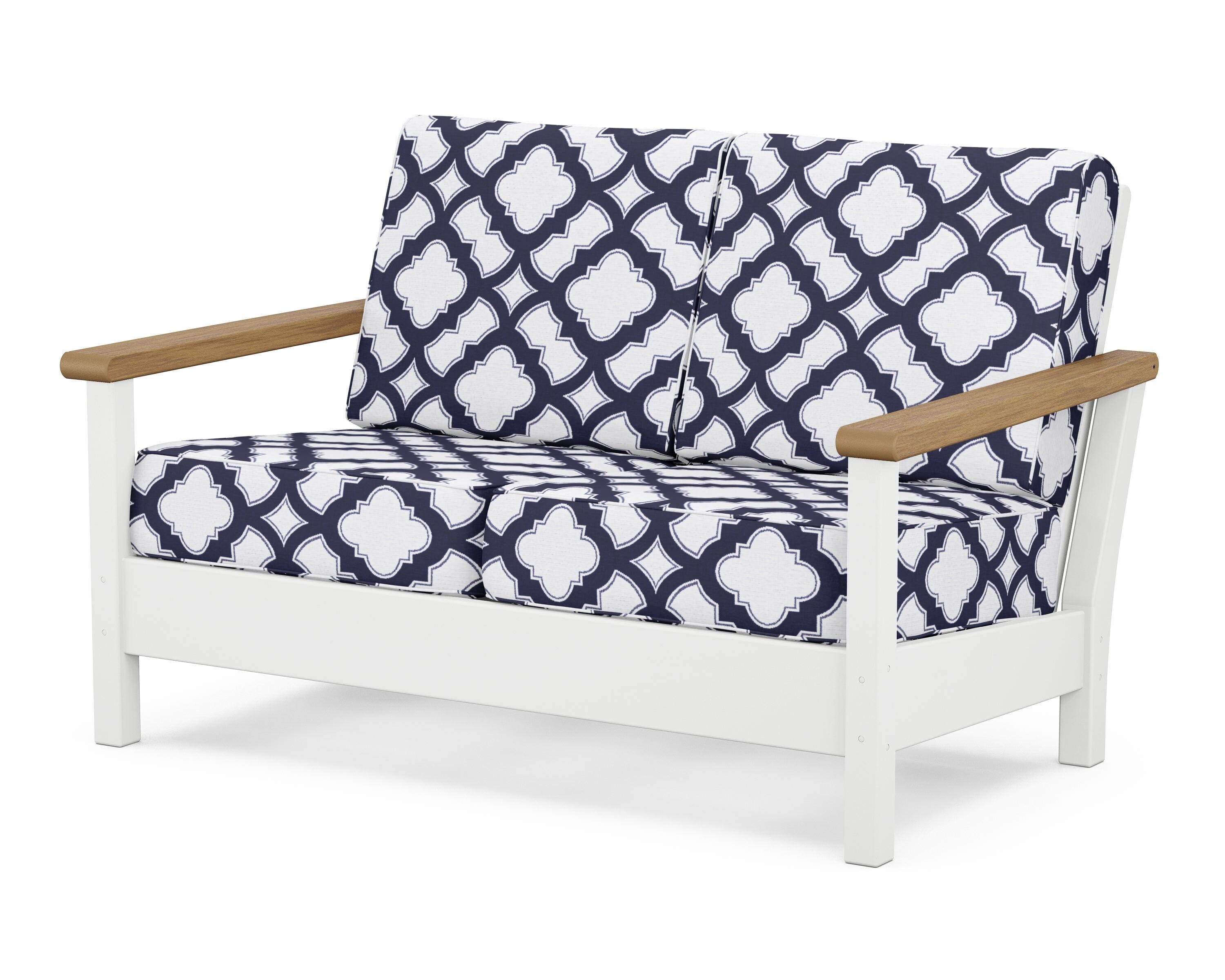 POLYWOOD® Harbour Deep Seating Loveseat in White / Natural / Trellis Navy