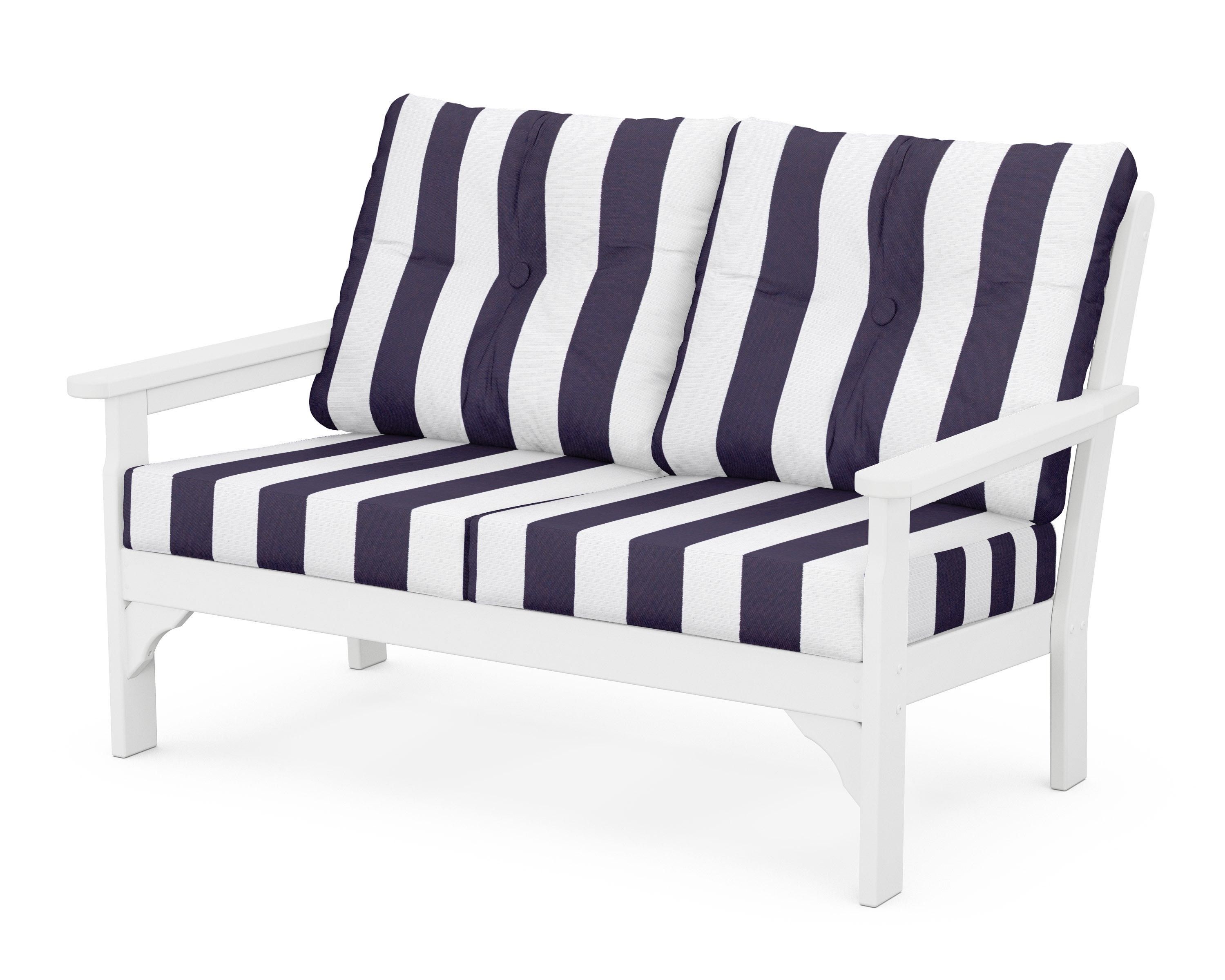 POLYWOOD® Vineyard Deep Seating Loveseat in White / Cabana Stripe Navy