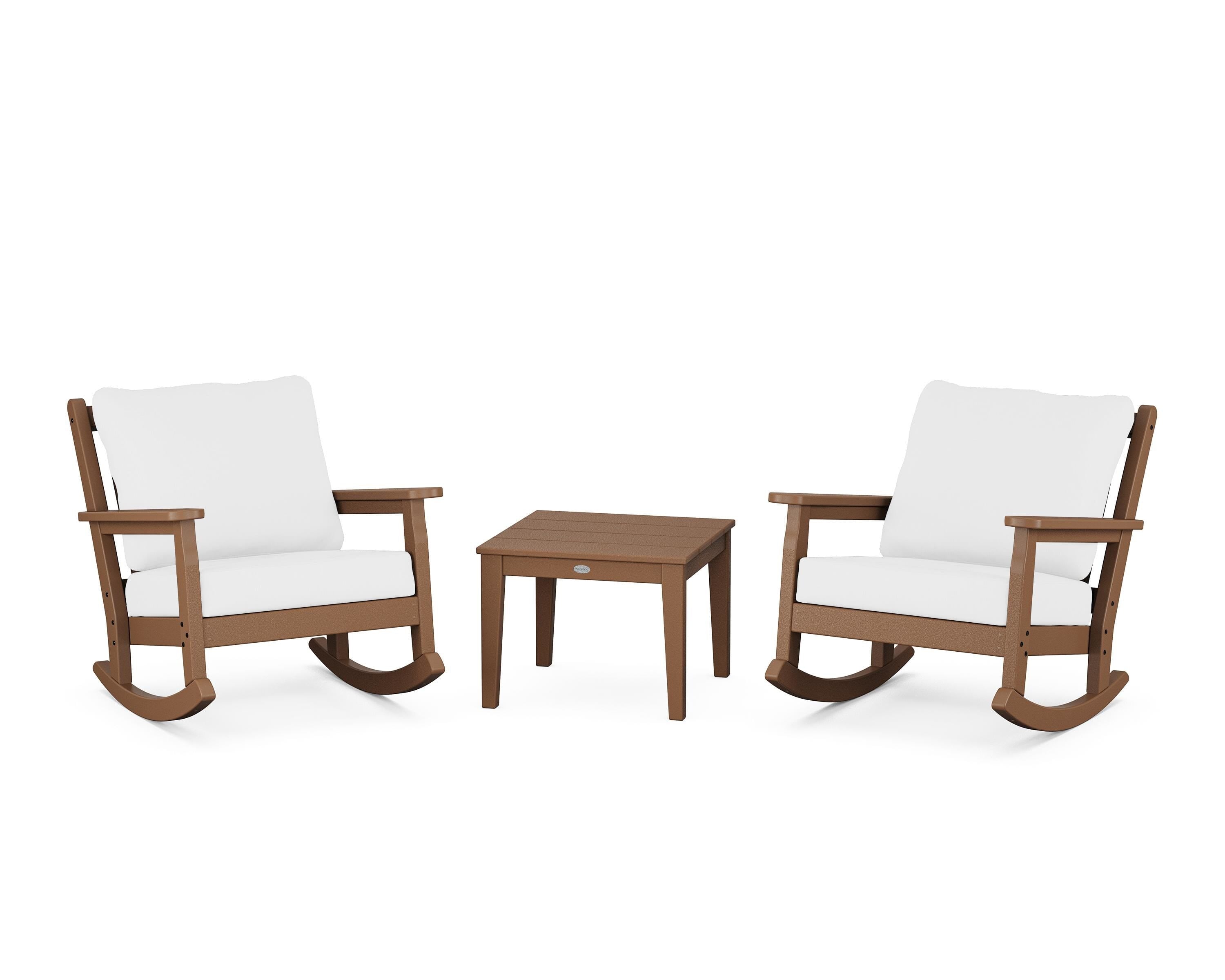 POLYWOOD® Chippendale 3-Piece Deep Seating Rocker Set in Teak / Natural