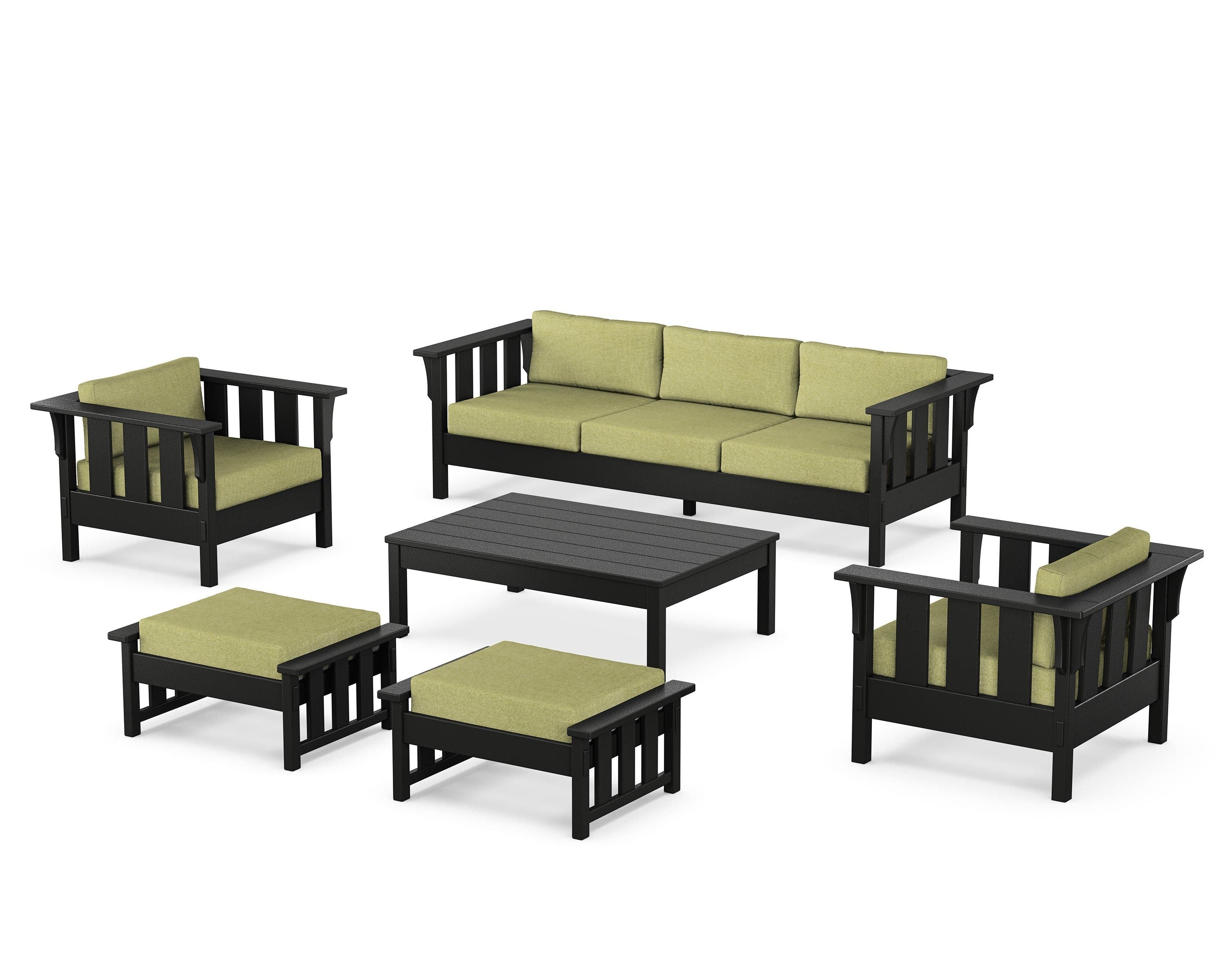 Martha Stewart by POLYWOOD® Acadia 6-Piece Lounge Sofa Set in Black / Chartreuse Boucle