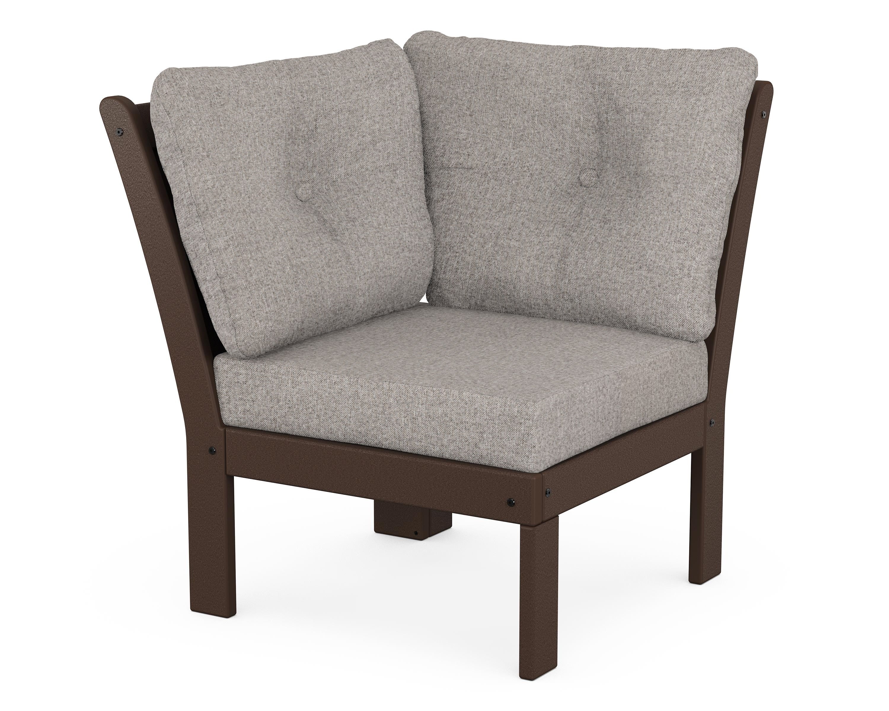 POLYWOOD® Vineyard Modular Corner Chair in Mahogany / Weathered Tweed