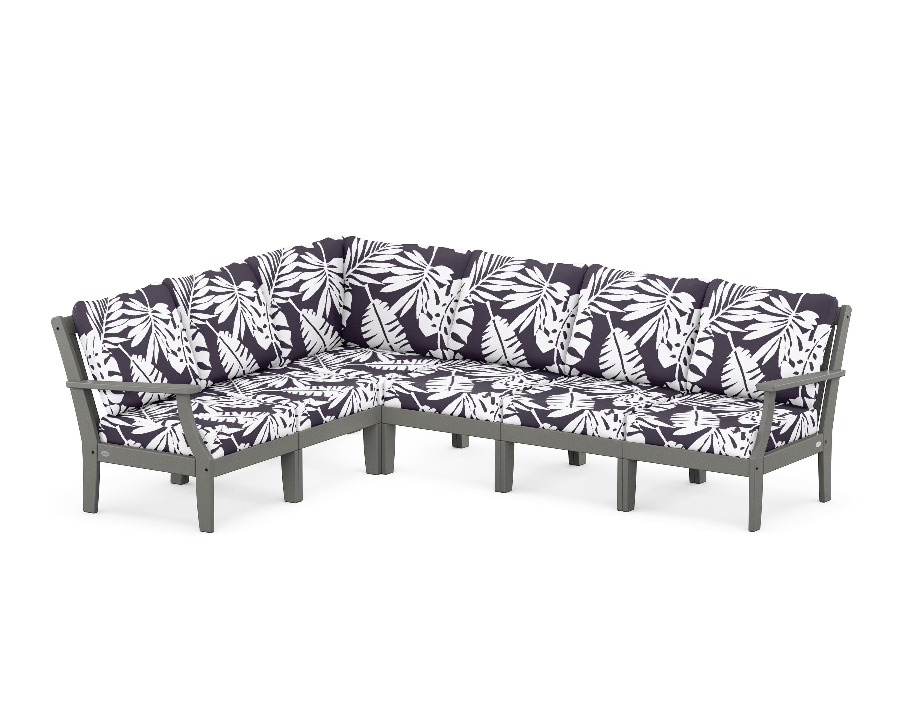 POLYWOOD® Braxton Modular 6-Piece Deep Seating Set in Slate Grey / Leaf Navy