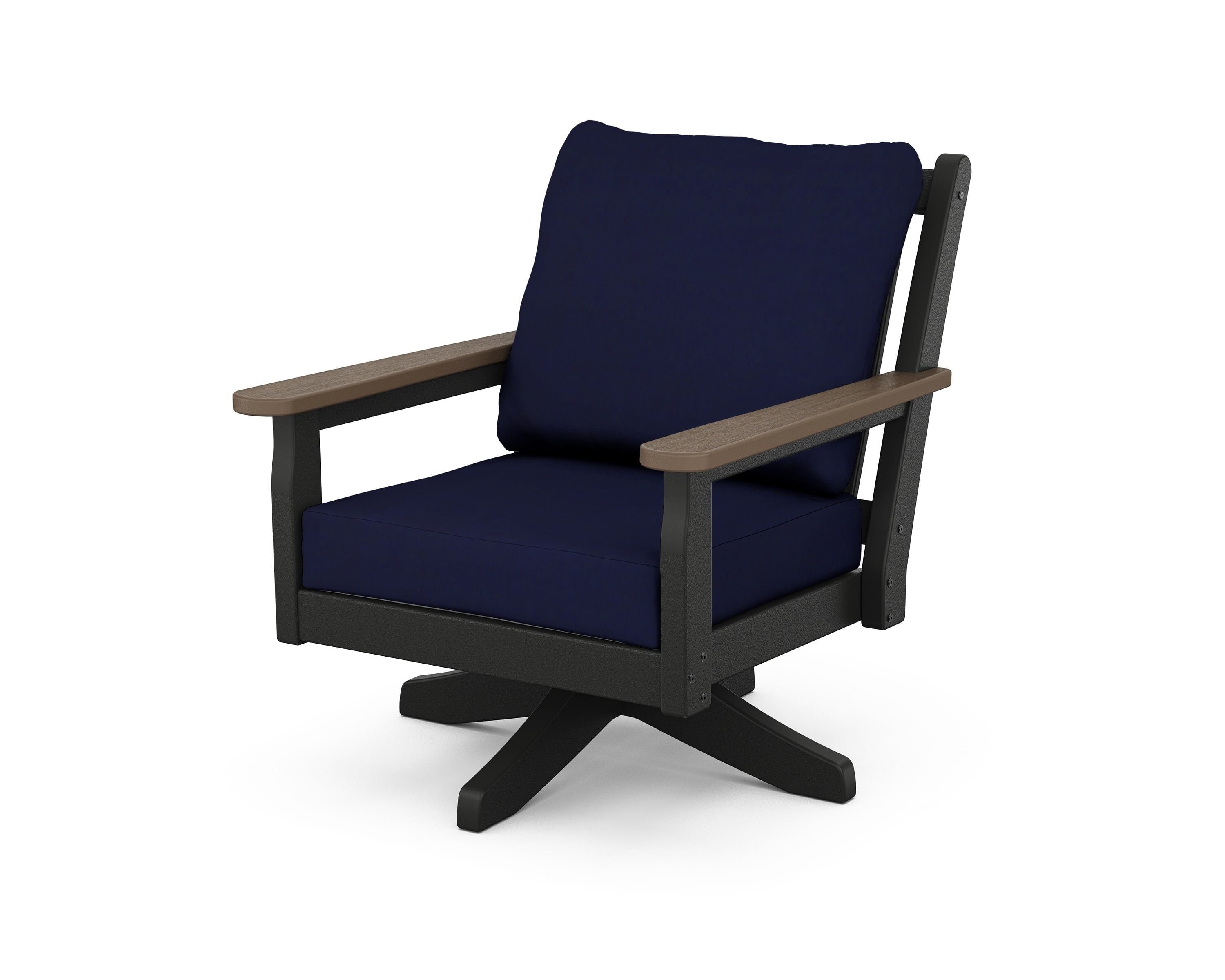 POLYWOOD® Chippendale Deep Seating Swivel Chair in Black / Kona / Navy