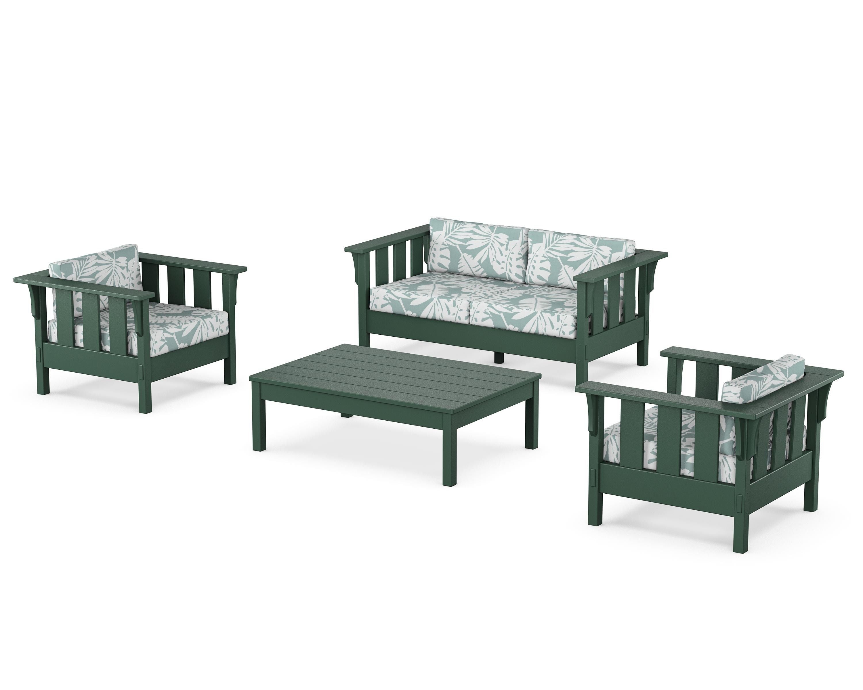 Martha Stewart by POLYWOOD® Acadia 4-Piece Deep Seating Set with Loveseat in Green / Leaf Glacier Spa