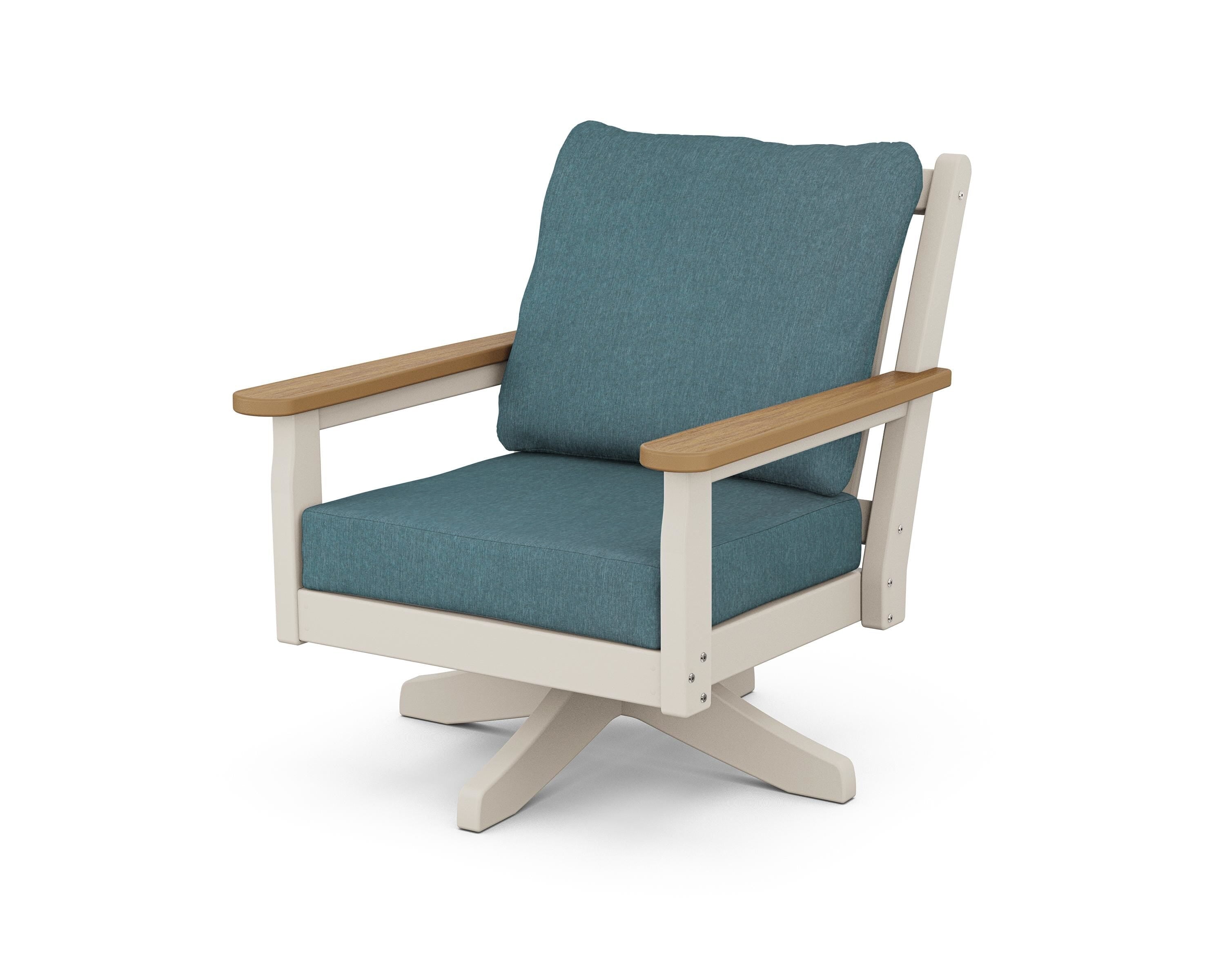 POLYWOOD® Chippendale Deep Seating Swivel Chair in Sand / Natural / Ocean Teal
