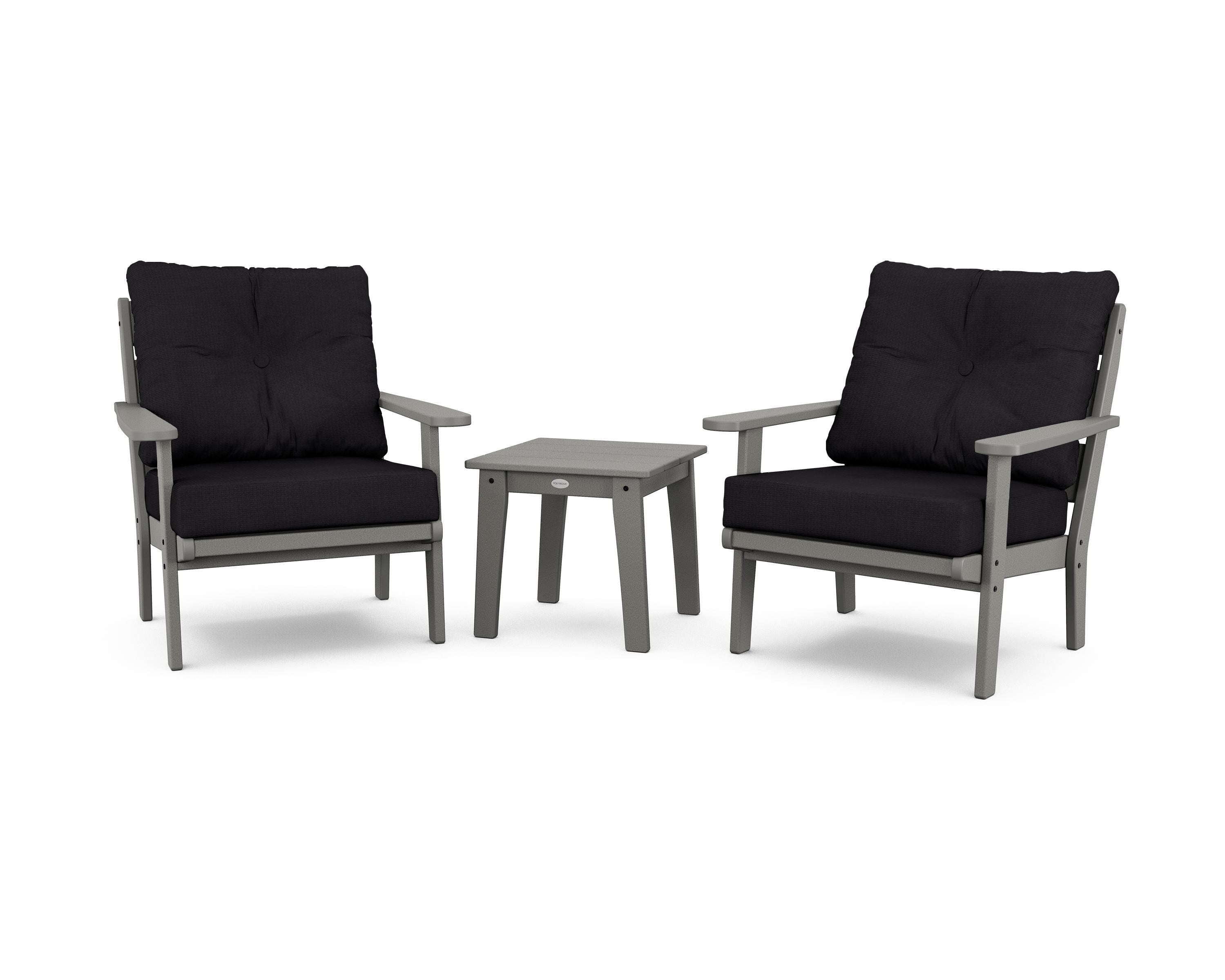POLYWOOD® Lakeside 3-Piece Deep Seating Chair Set in Slate Grey / Midnight Linen