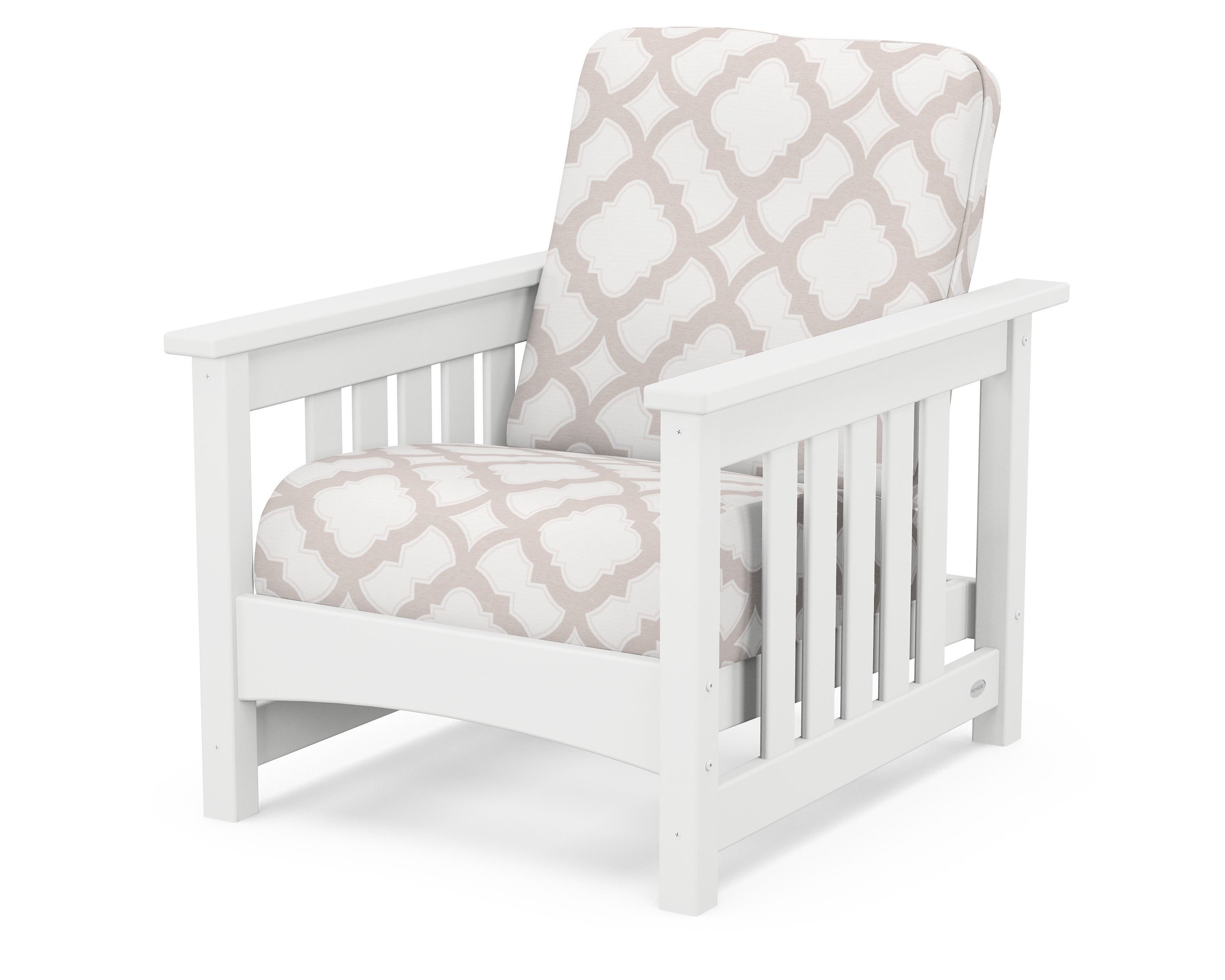 POLYWOOD® Club Mission Chair in White / Trellis Dune Burlap