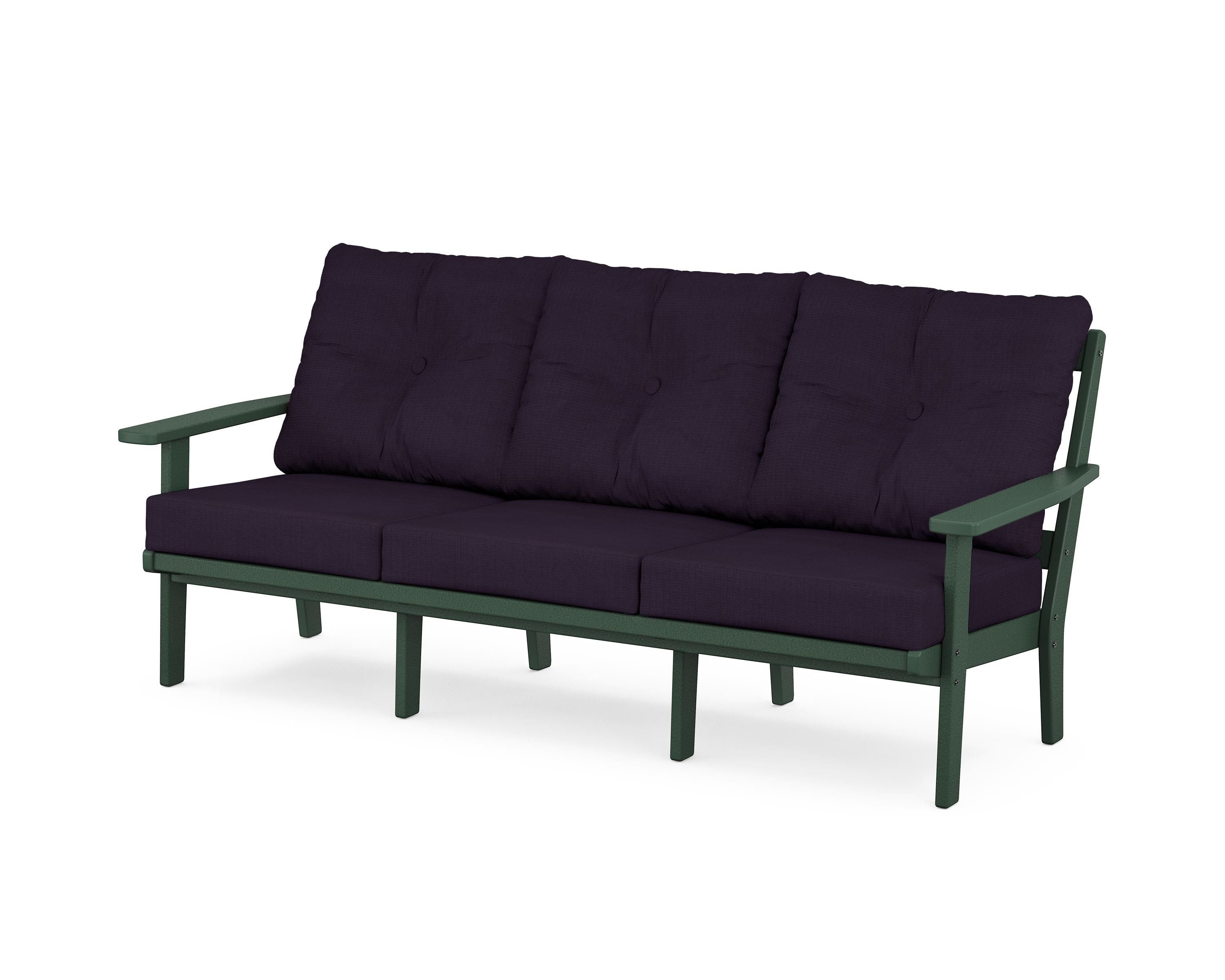 POLYWOOD® Prairie Deep Seating Sofa in Green / Navy Linen