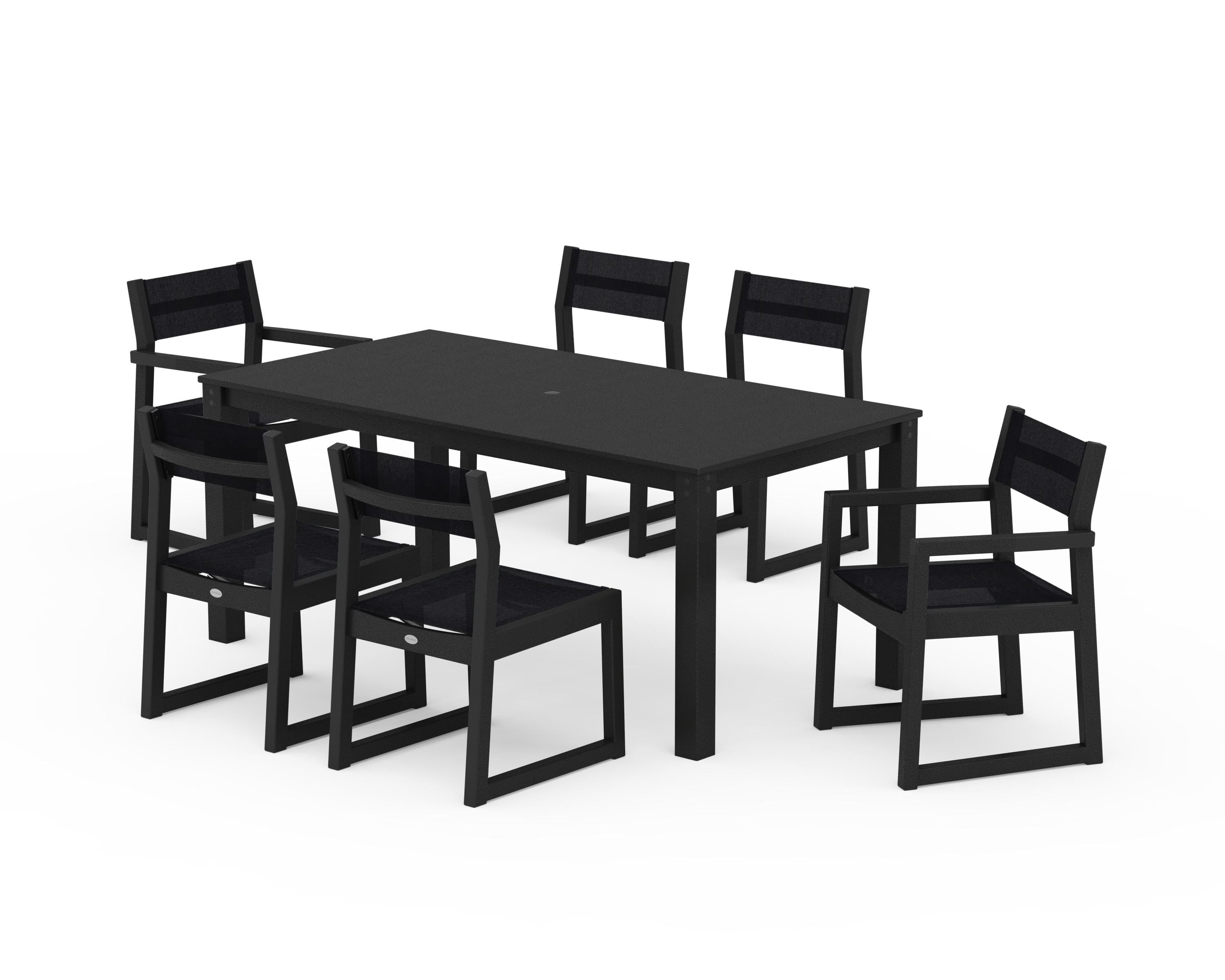 POLYWOOD® EDGE Sling 7-Piece Parsons Dining Set in Black / Black Sling