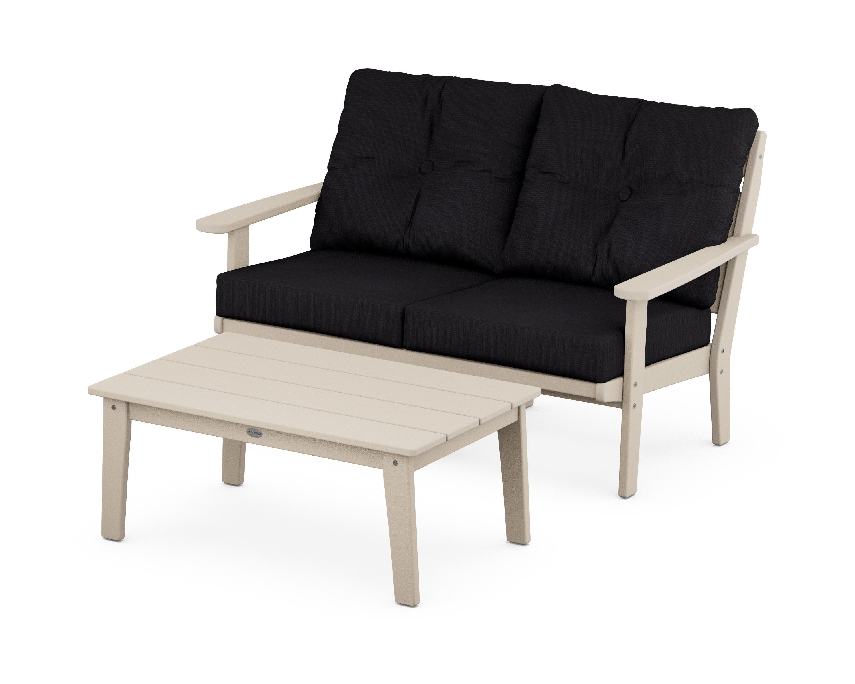 POLYWOOD® Lakeside 2-Piece Lounge Loveseat Set in Sand / Midnight Linen