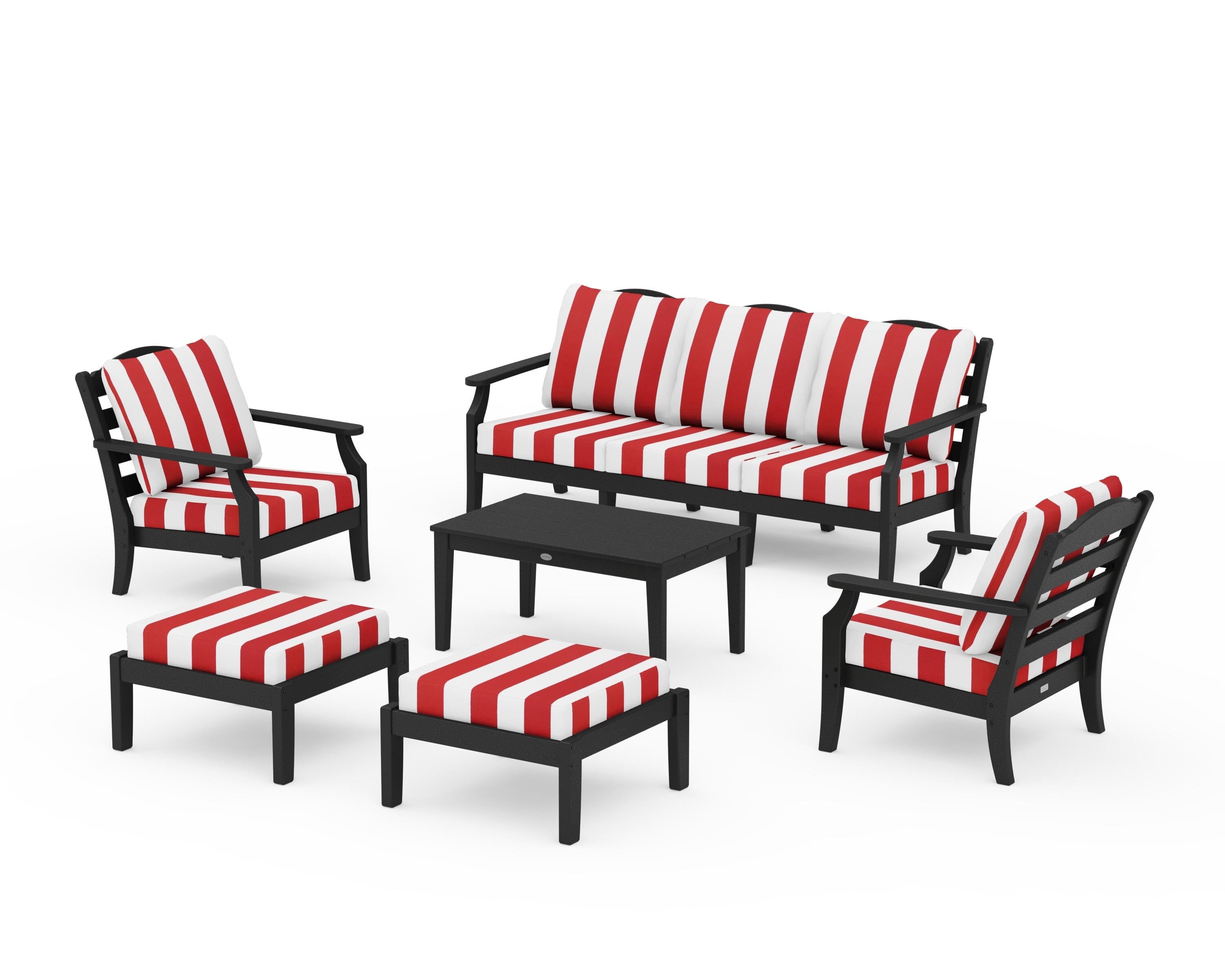 Draper James™ by POLYWOOD® Savannah 6-Piece Lounge Sofa Set in Black / Cabana Stripe Crimson