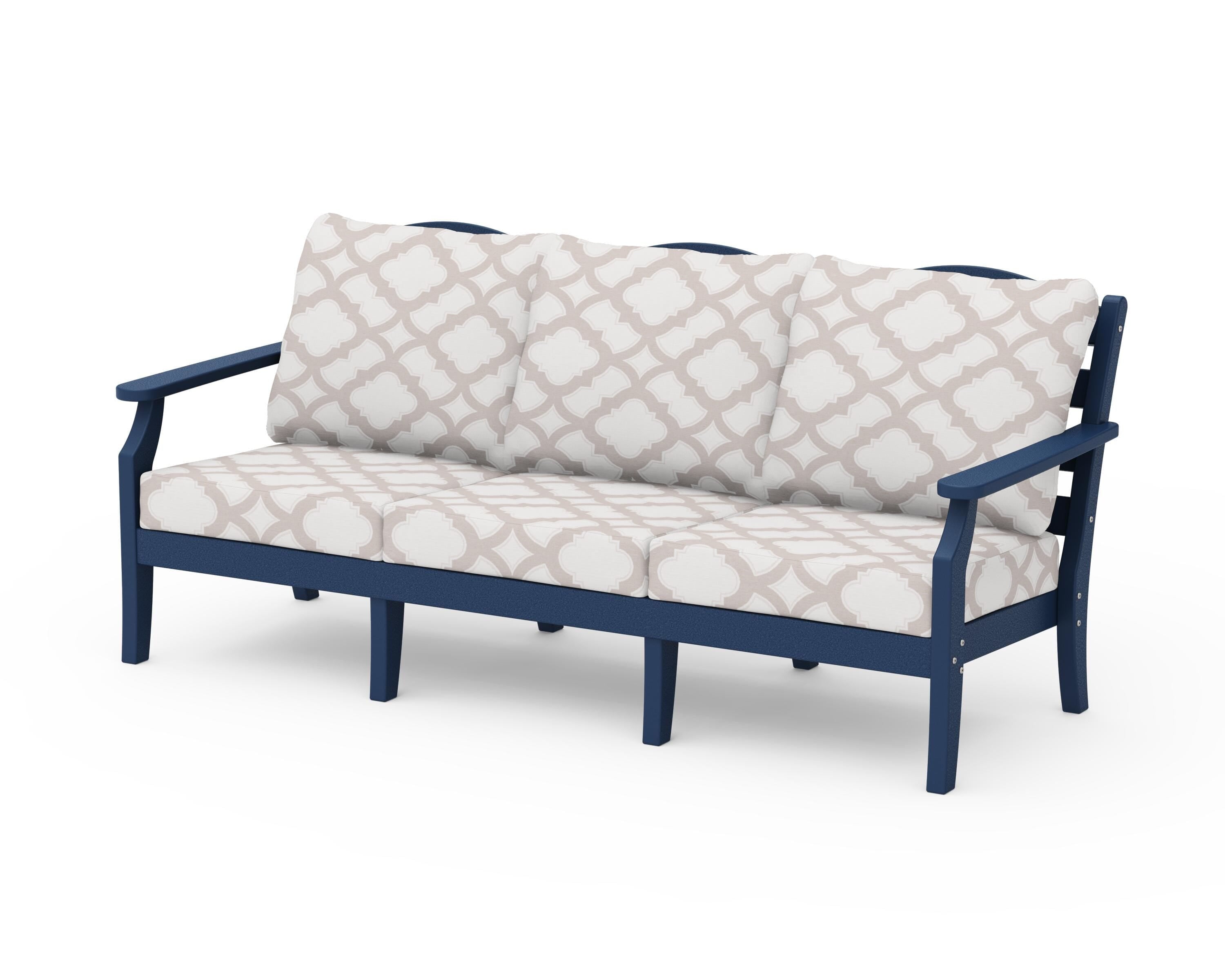 Draper James™ by POLYWOOD® Savannah Deep Seating Sofa in Navy / Trellis Dune Burlap