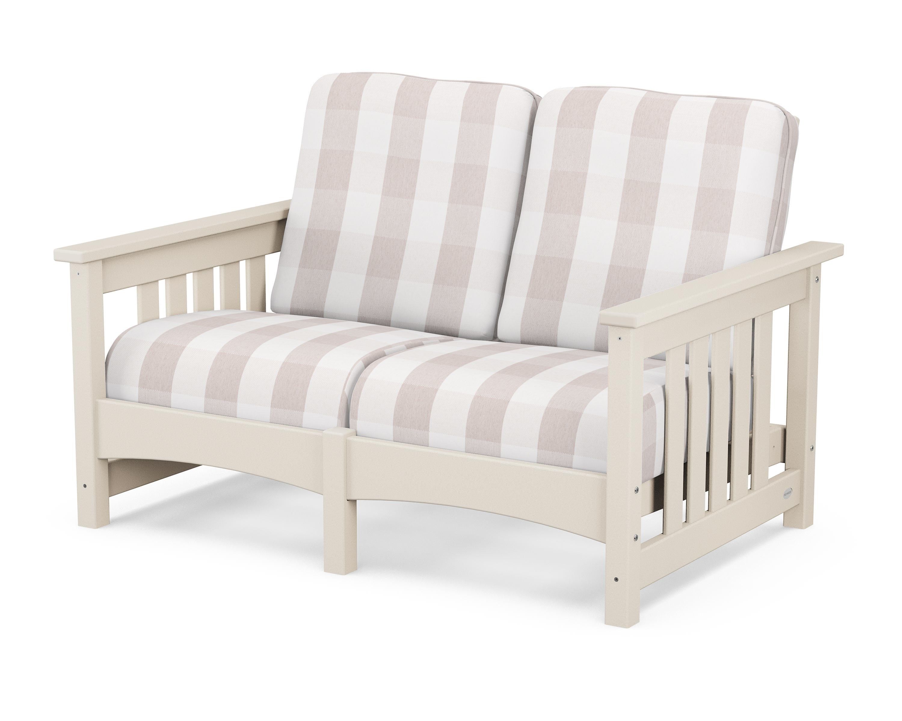 POLYWOOD® Club Mission Loveseat in Sand / Buffalo Plaid Dune Burlap