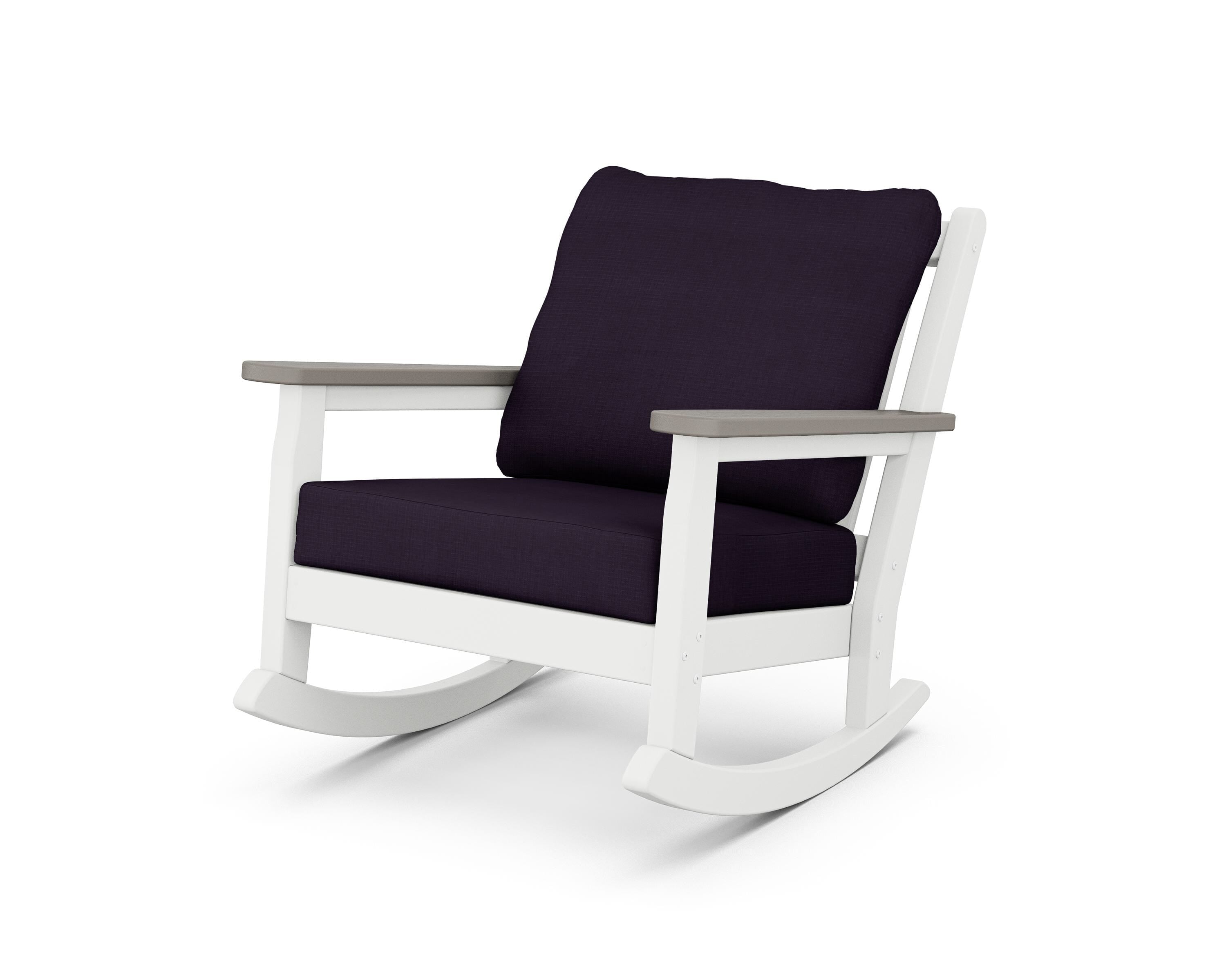 POLYWOOD® Chippendale Deep Seating Rocking Chair in White / Driftwood / Navy Linen