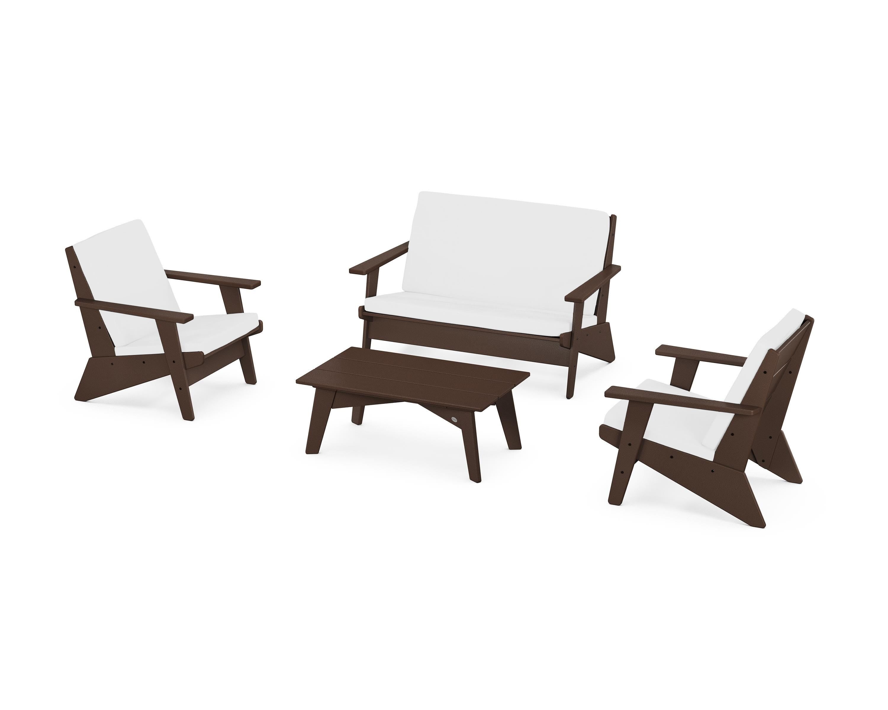 POLYWOOD® Riviera Modern Lounge 4-Piece Set in Mahogany / Natural
