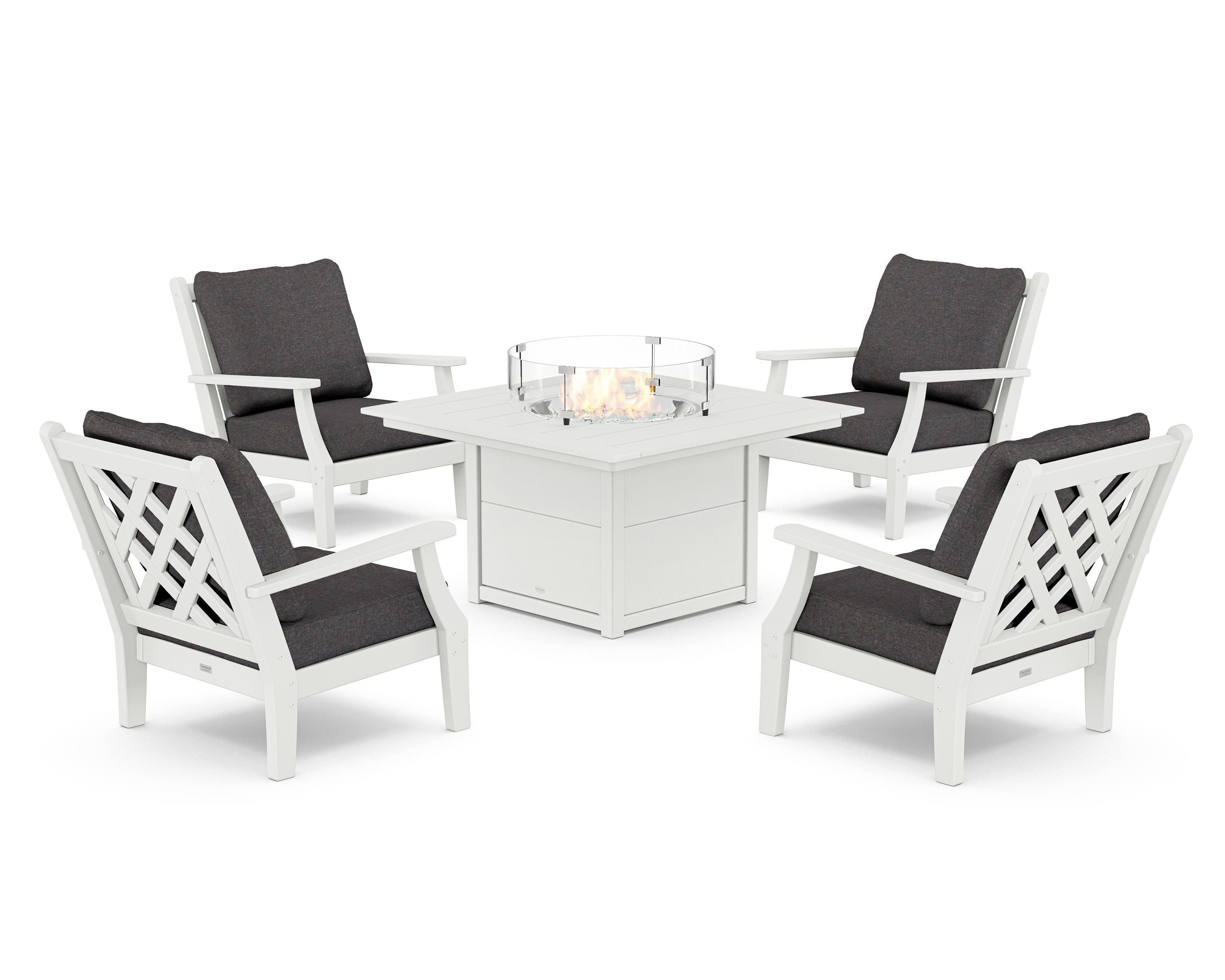 Country Living Wovendale 5-Piece Deep Seating Set with Fire Pit Table in White / Ash Charcoal