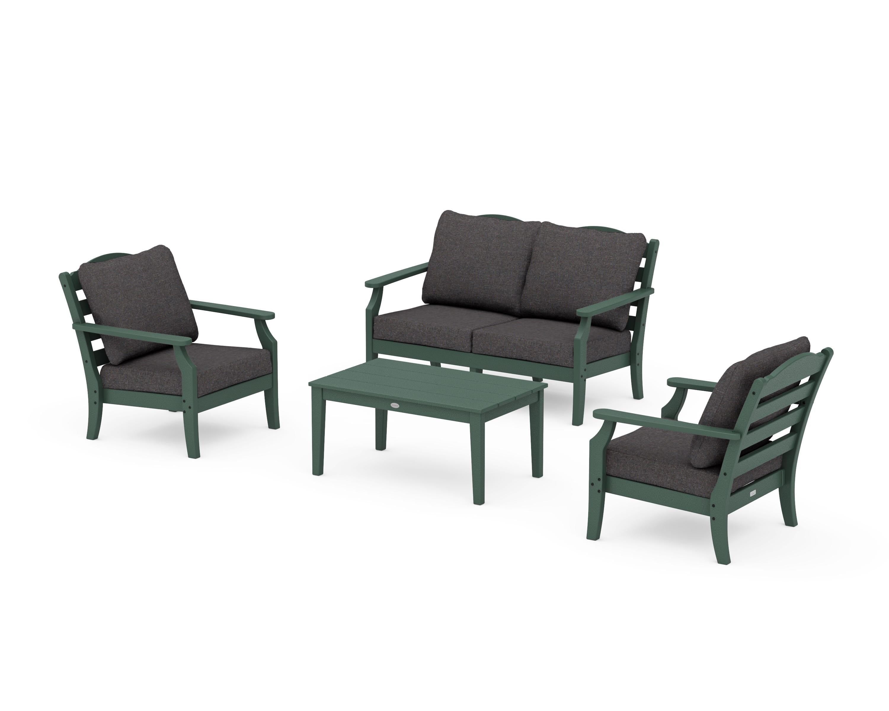 Draper James™ by POLYWOOD® Savannah 4-Piece Deep Seating Set with Loveseat in Green / Ash Charcoal